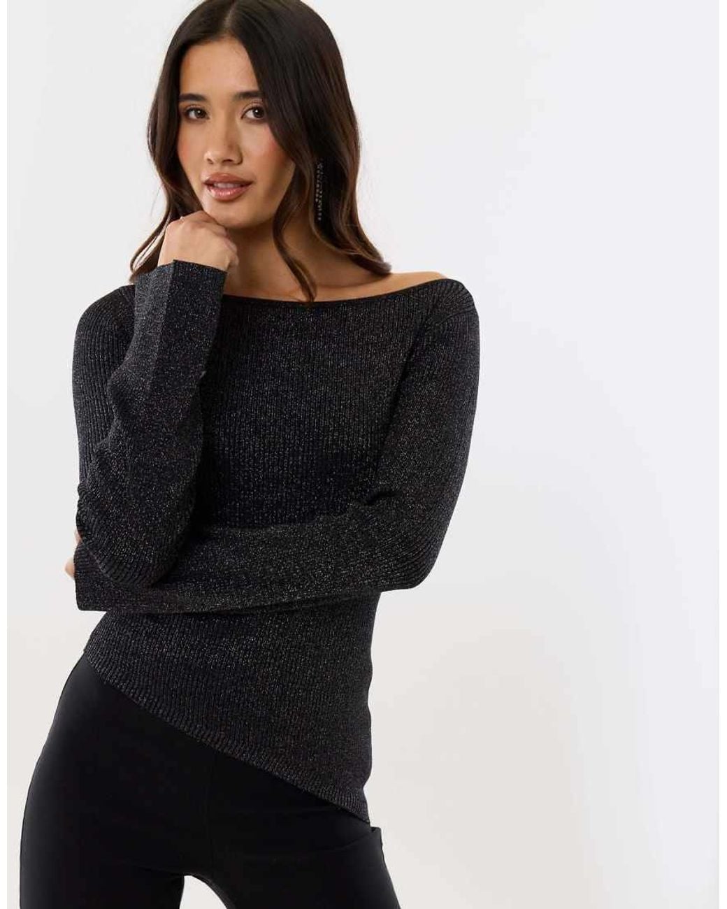 Threadbare Black Asymmetric Knit Jumper