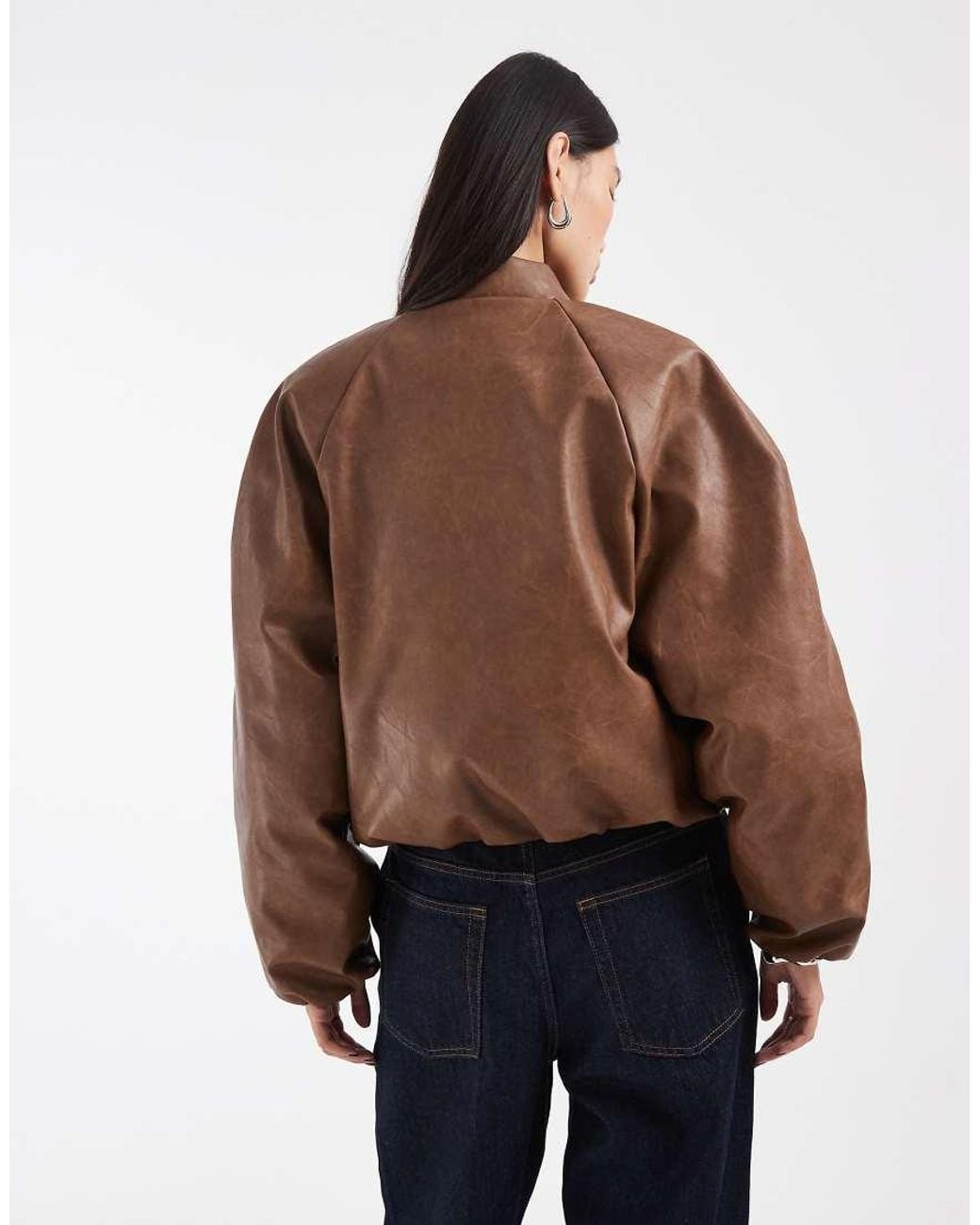Adidas Originals Brown Faux Leather Bomber Jacket