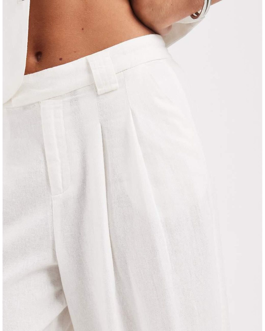 Only Petite White Linen Blend Tailored Wide Leg Trousers Co-ord