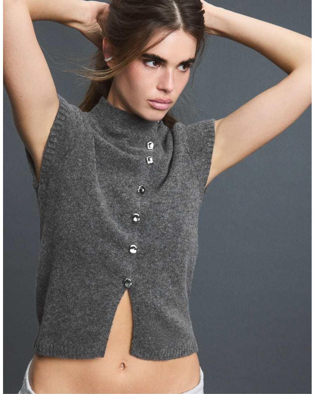 Stradivarius Blue Short-Sleeve Stand-Collar Knit Jumper