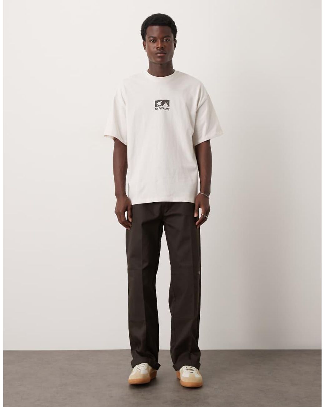 SELECTED Oversized T-Shirt Van Zware Stof Met Kunstprint Op De Achterkant in het Natural voor heren