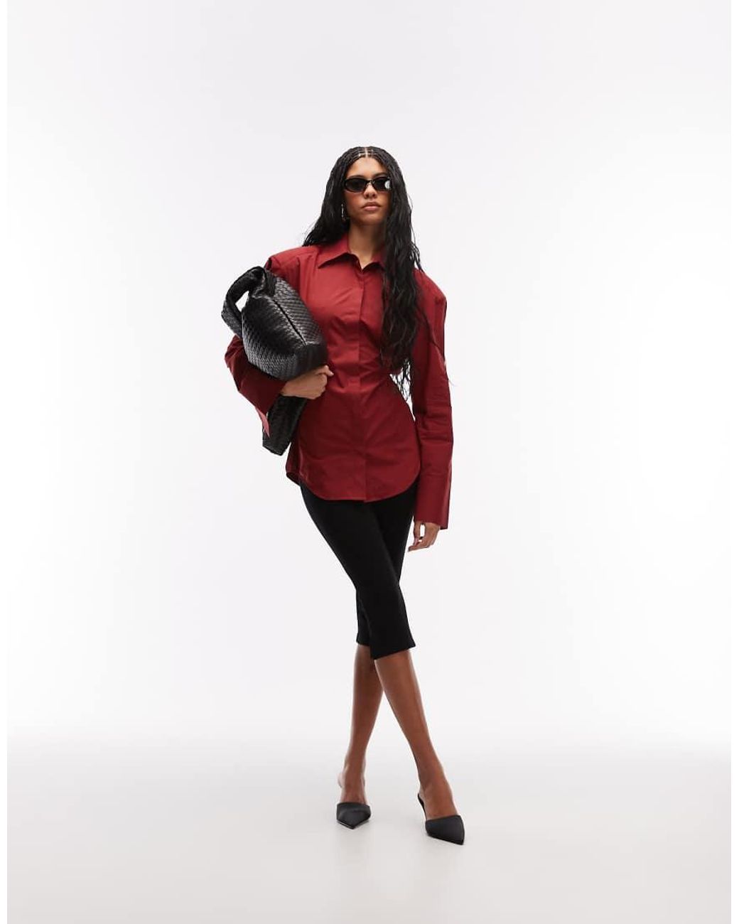 ASOS Red Cinched Shoulder Pad Tie Back Shirt