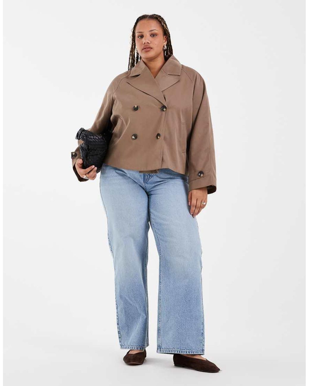Pieces Plus Brown Pieces Curve Short Trench Coat