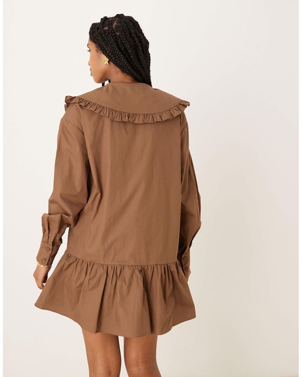 Glamorous Brown Button Up Smock Mini Dress