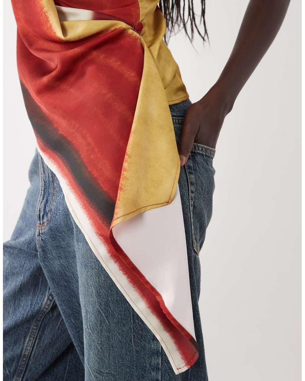 ASOS Red Halter Drape Front Satin Top