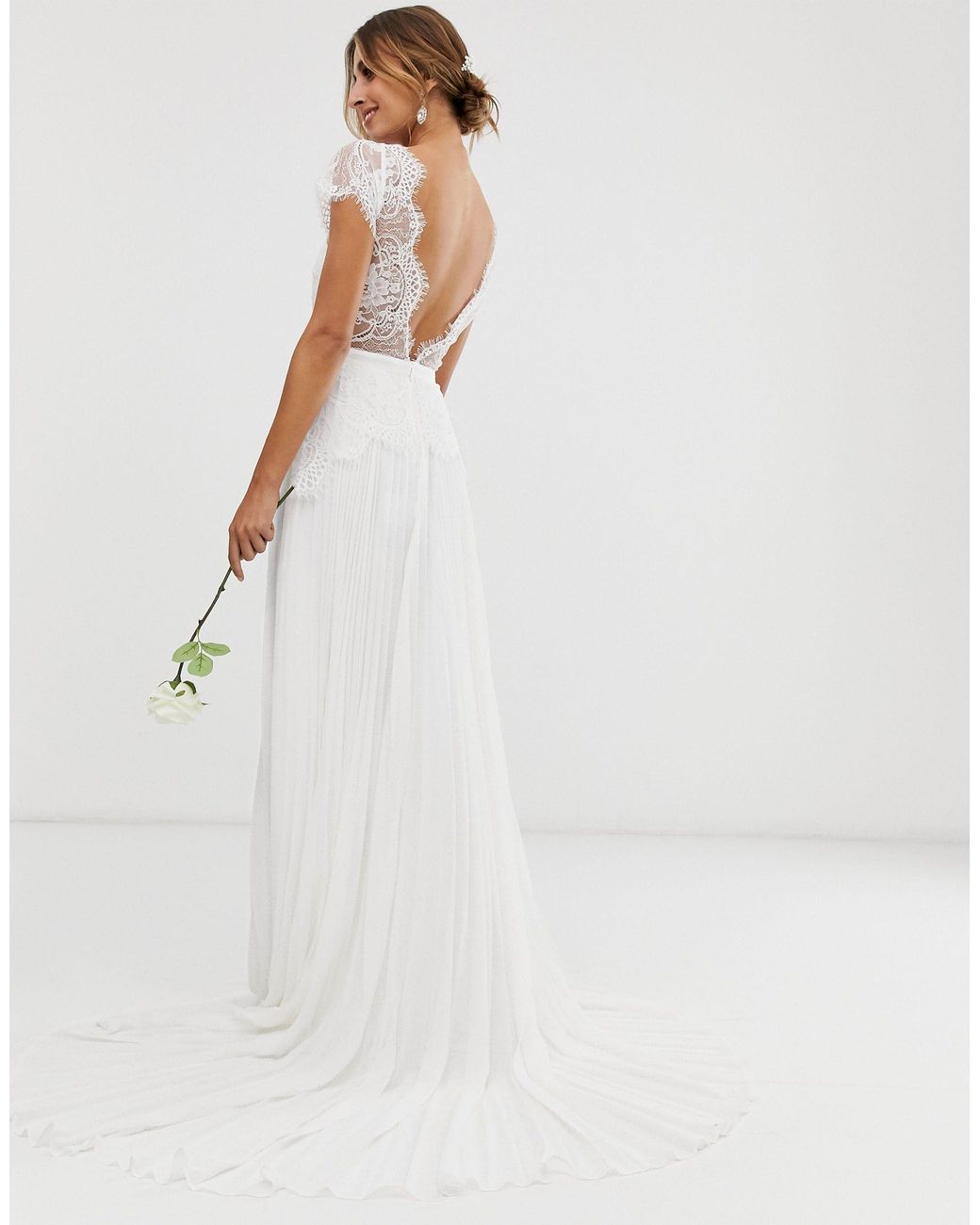 asos edition sophia plunge lace wedding dress with pleated skirt ASOS Sophia 6