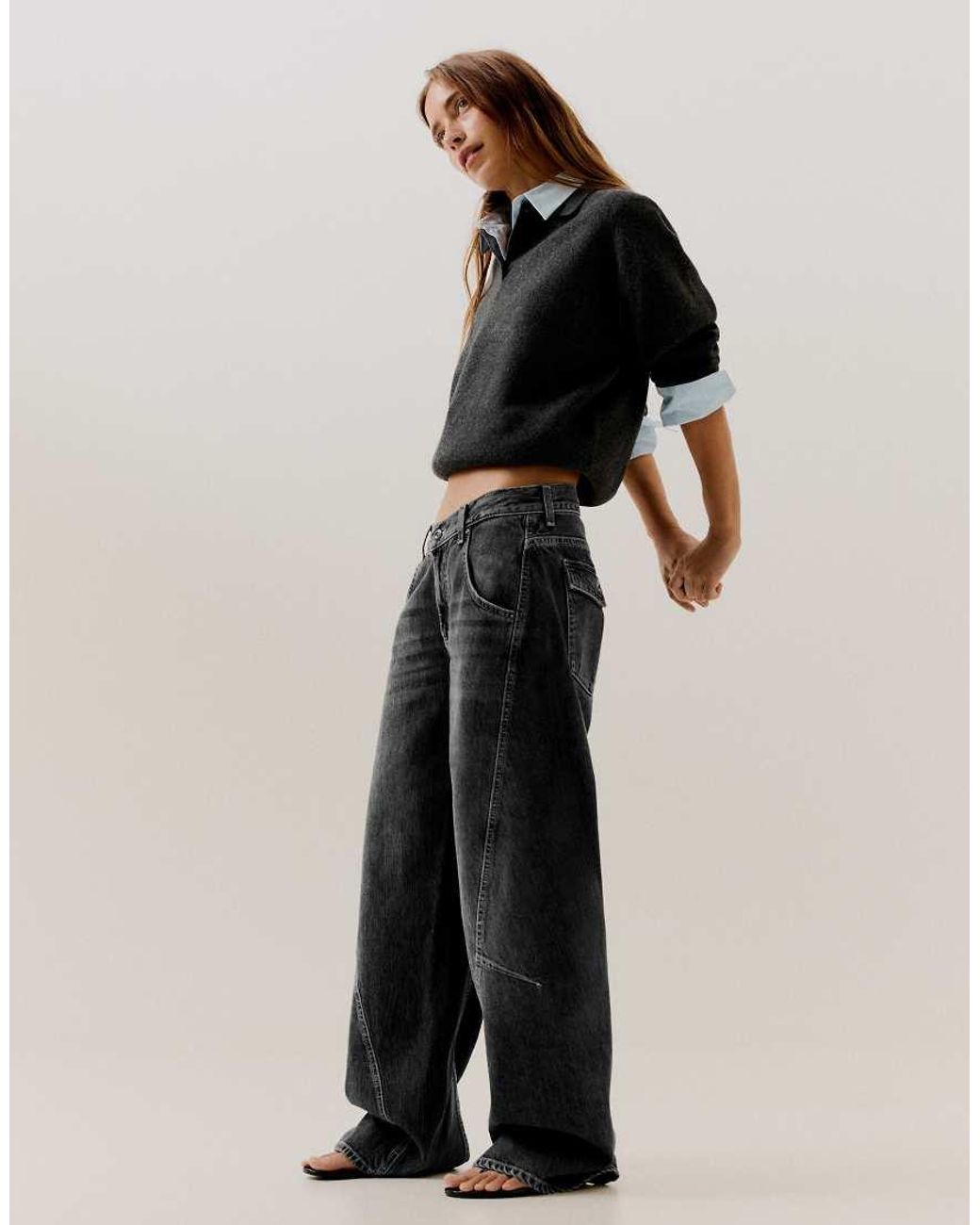 Bershka Black Petite Low-rise Barrel Jeans