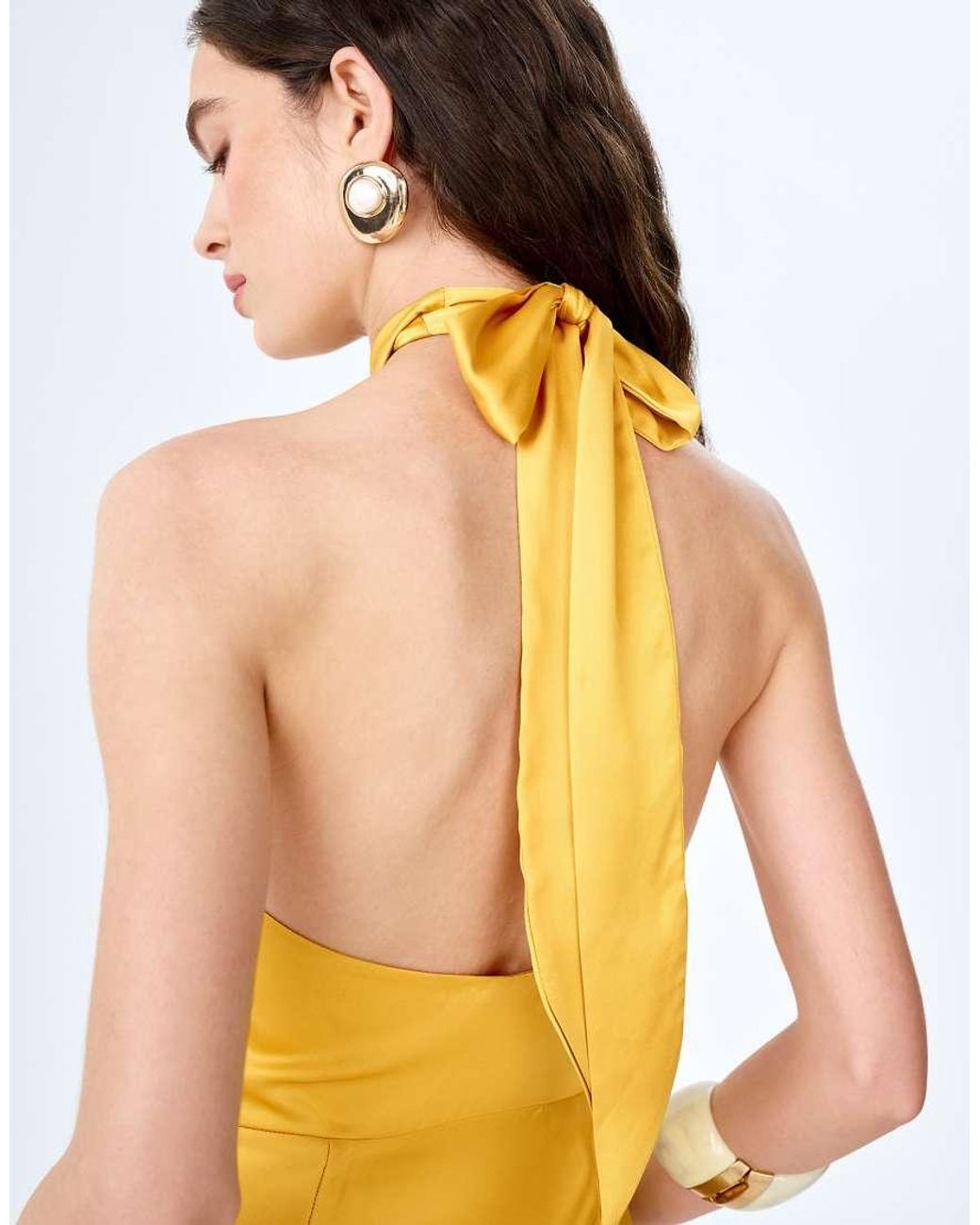 OMNES Metallic Dresses Arles Halterneck Satin Maxi Dress