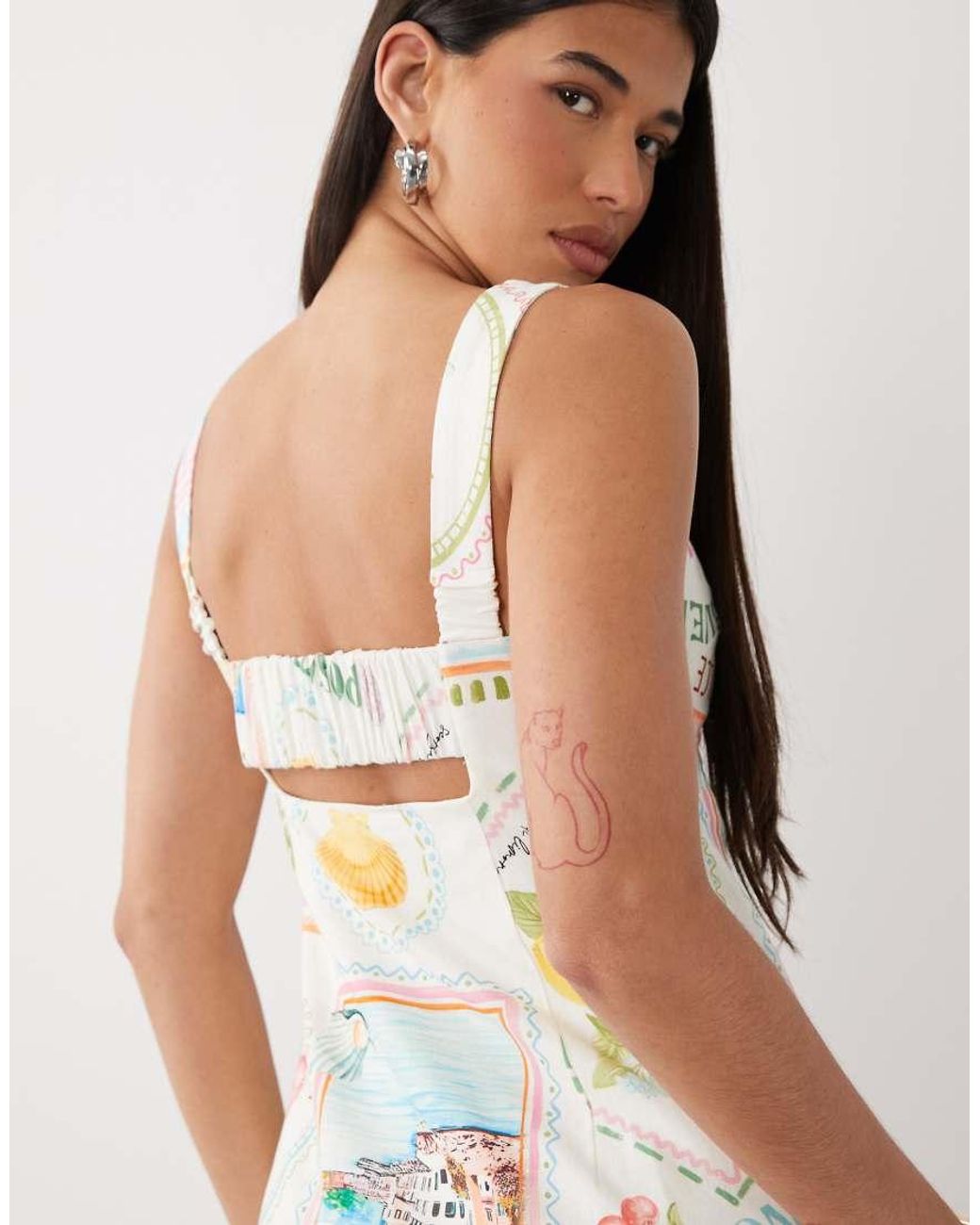 Forever New White Linen Blend Cut Out Ruched Back Mini Dress