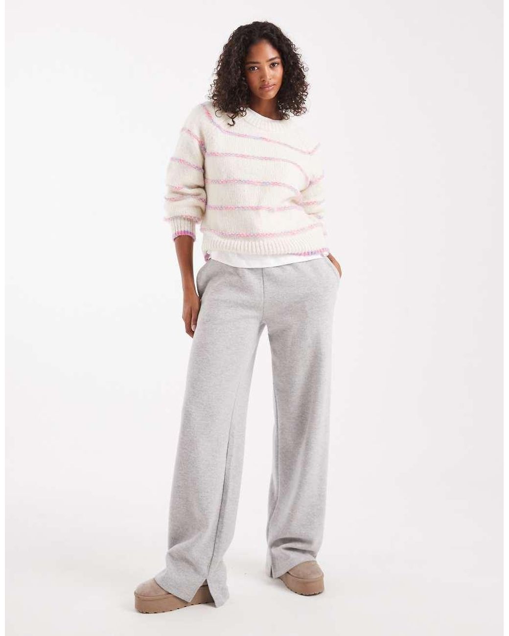 Pieces White Knitted Jumper With Pastel Stripe Detail