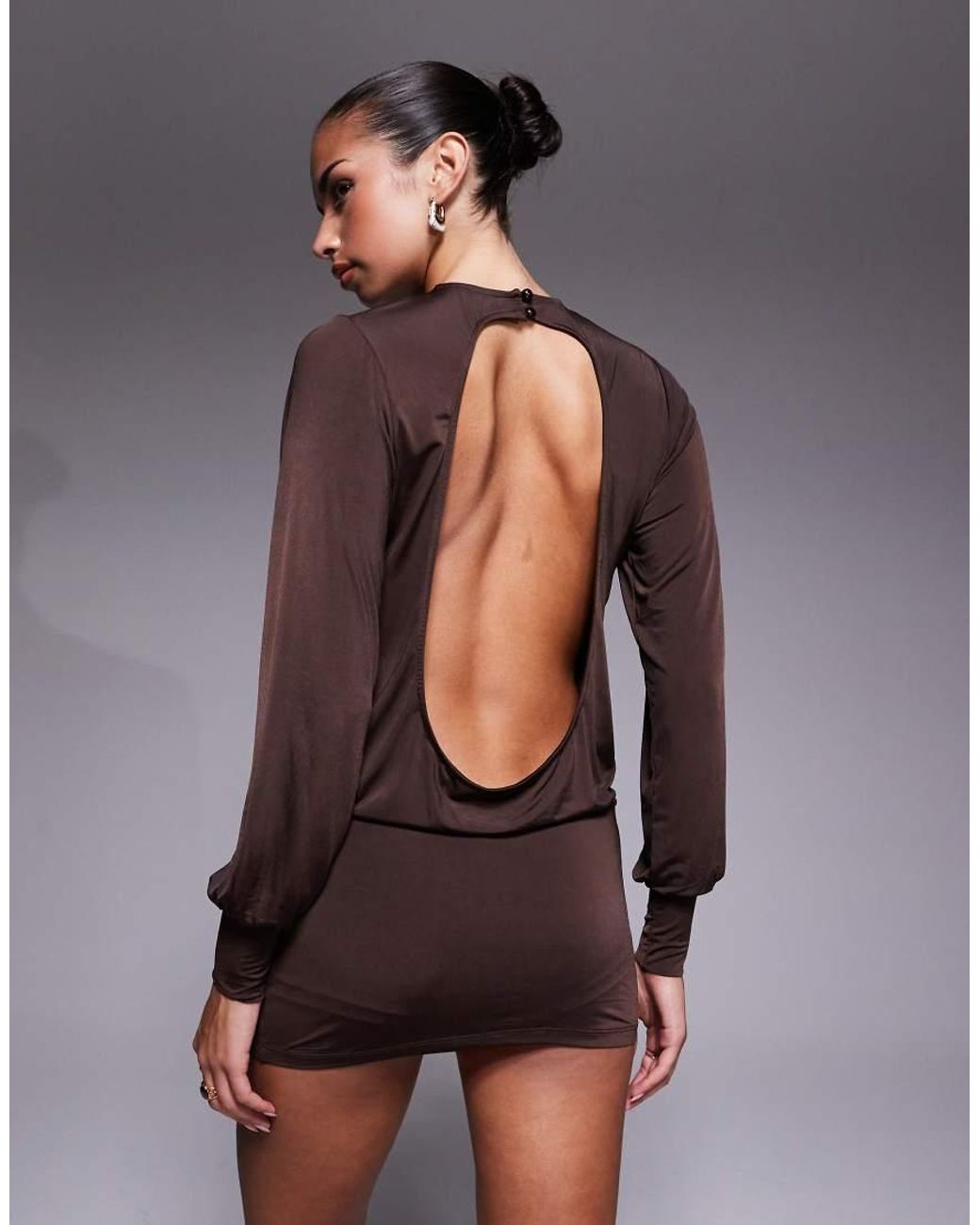Edikted Gray Guilia Backless Long Sleeve Romper