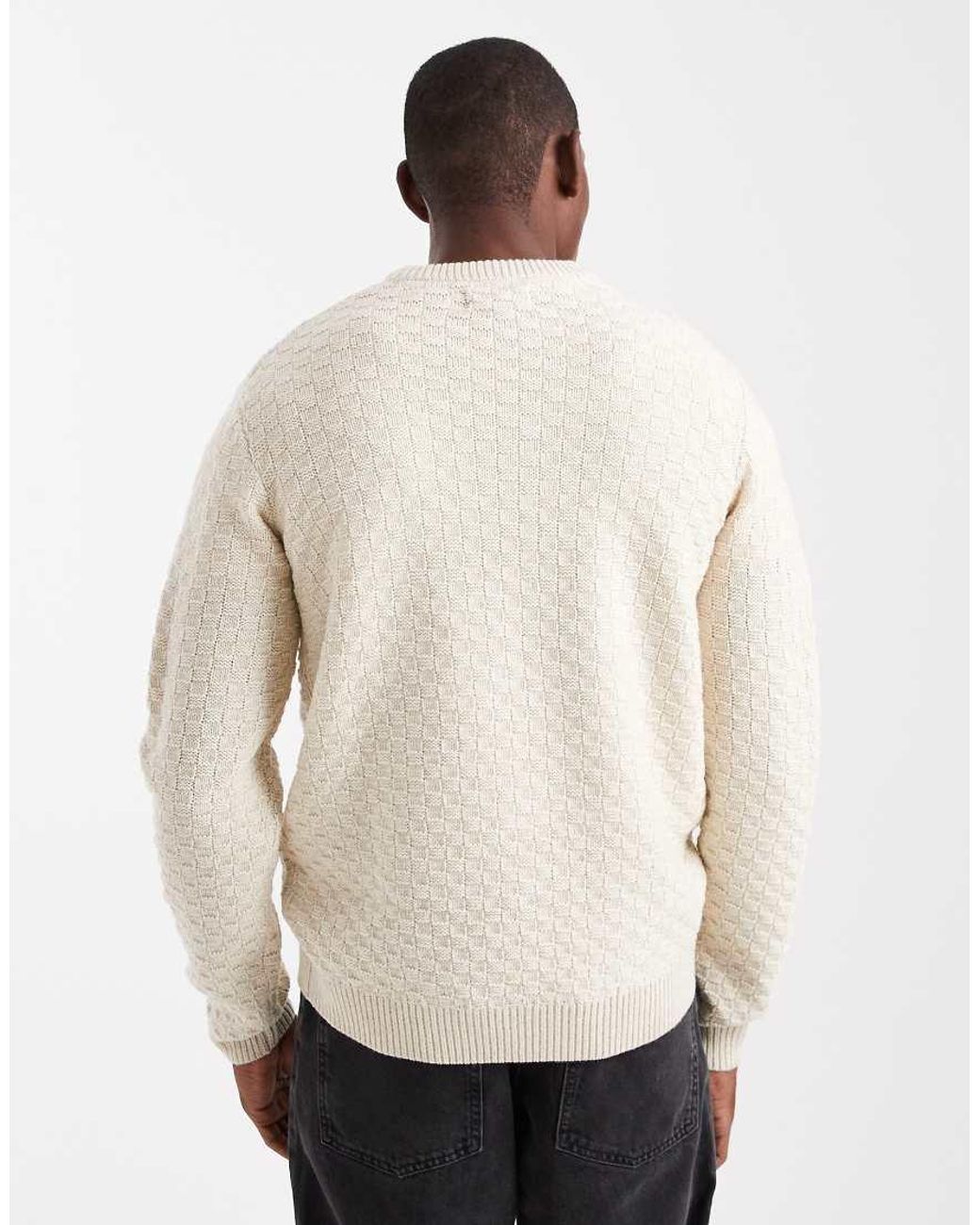 Threadbare Natural Crew Neck Textured Knitted Jumper for men