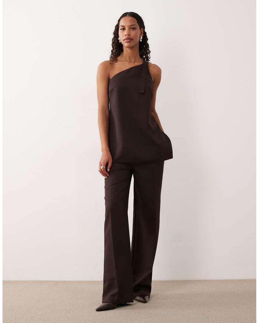 ASOS Brown Tailored One Shoulder Top