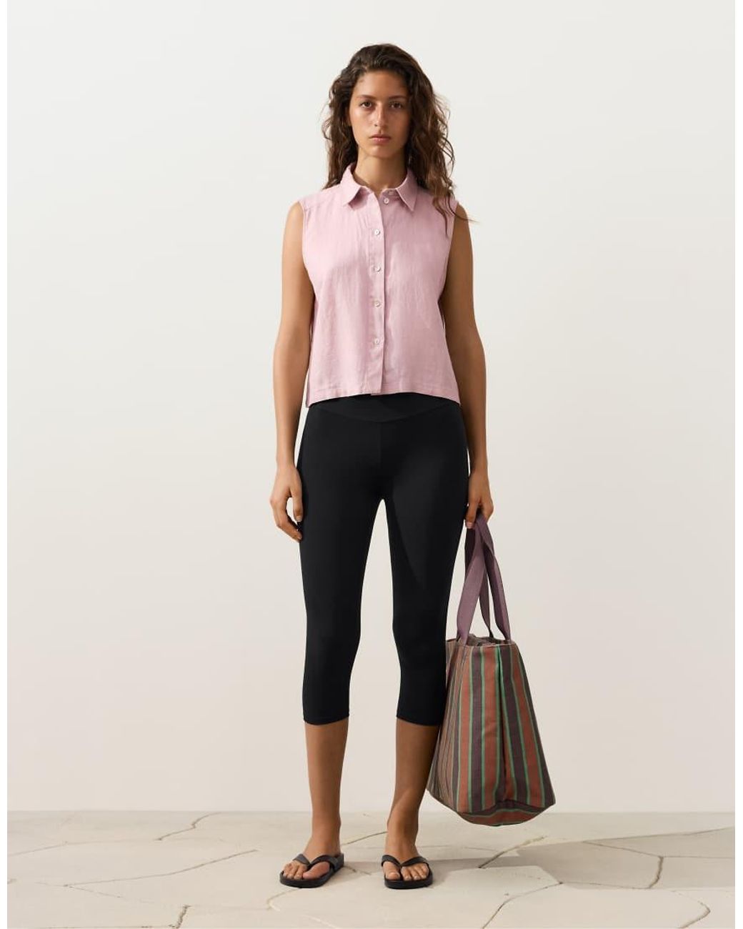 Oysho Red 100% Linen Sleeveless Cropped Shirt