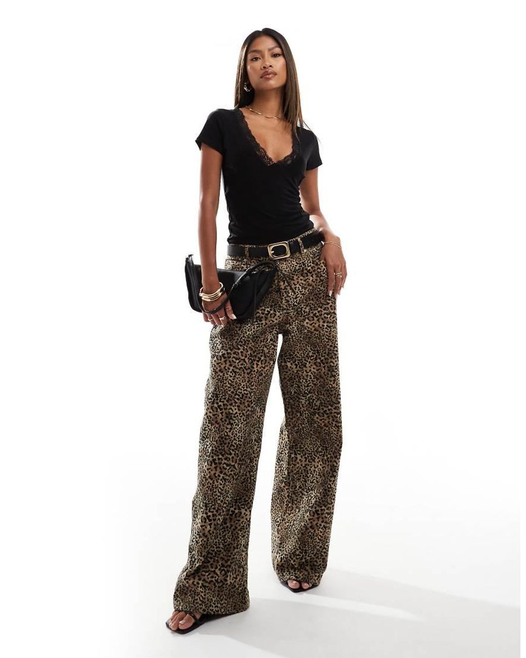 Fashionkilla Black Exclusive Double Layered Slinky Plunge Lace Trim T-Shirt