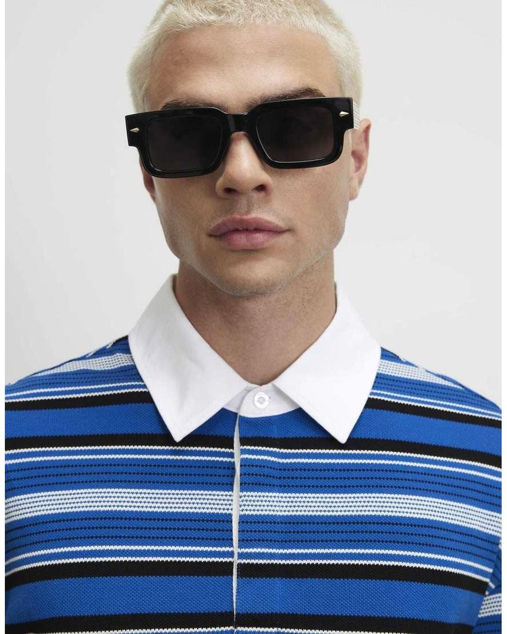 River Island Blue Oversized Fit Cotton Striped Polo Shirt for men