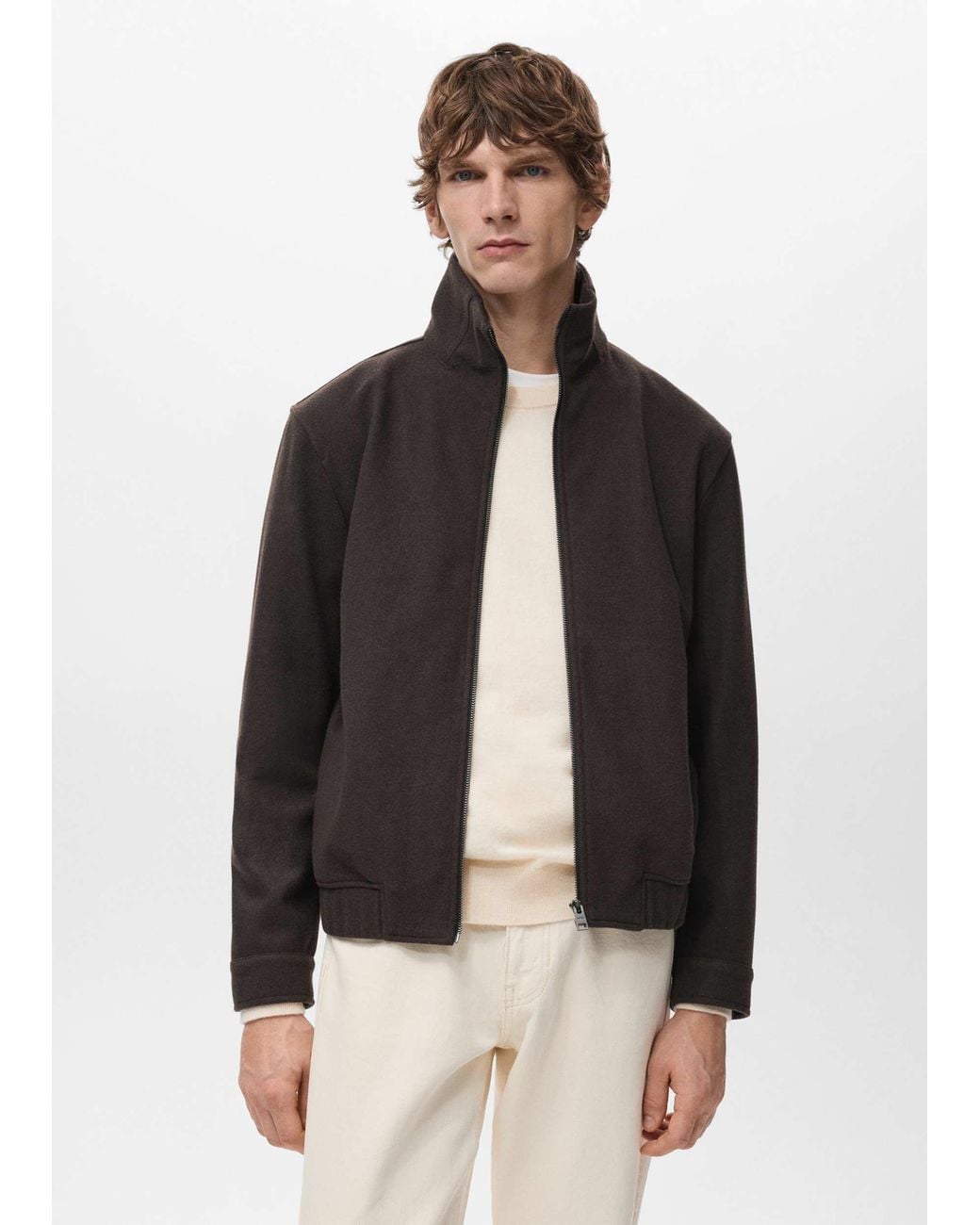 Mango Natural High Neck Zip Through Sweatshirt for men