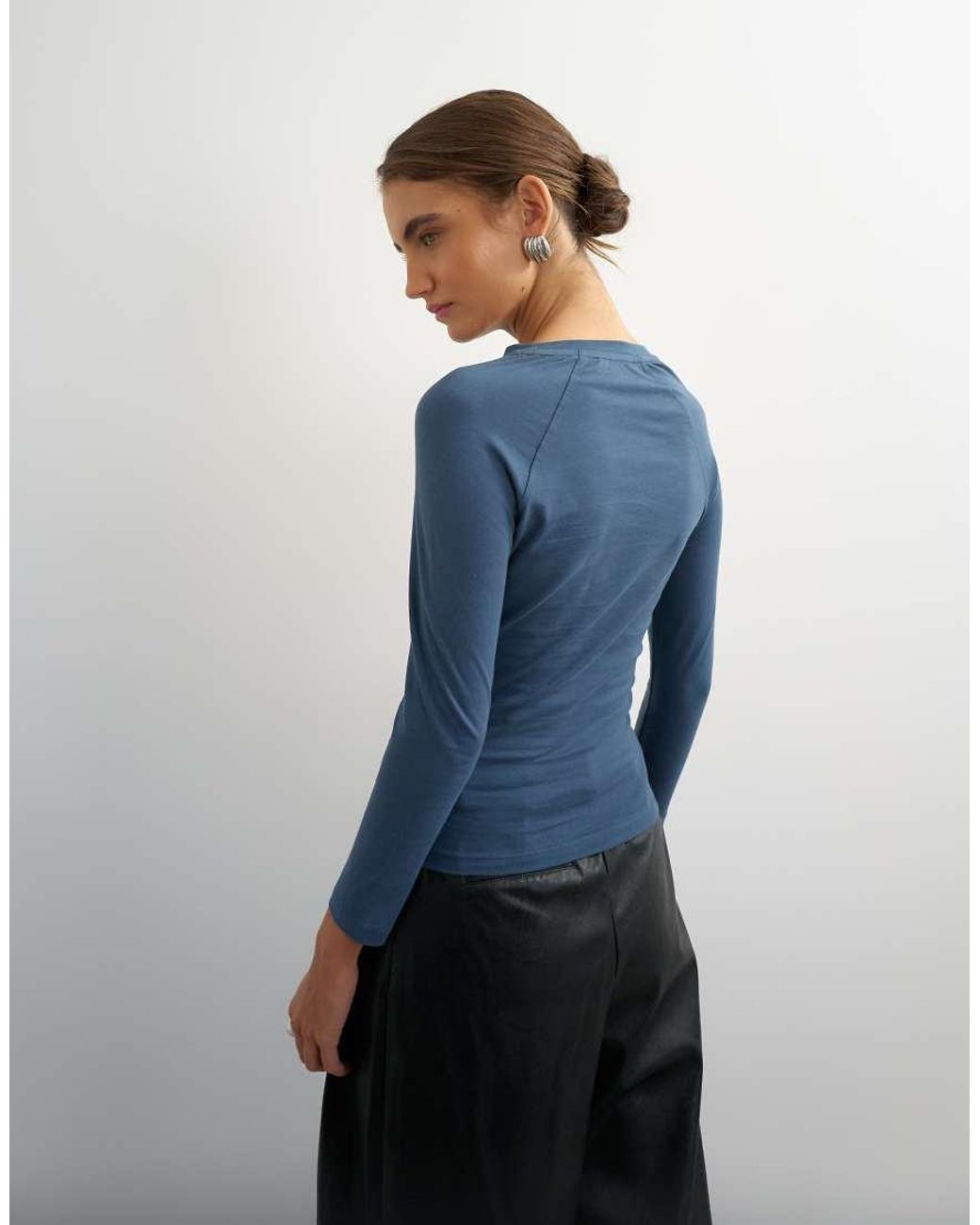 TOPSHOP Blue Crop Sleeve Clean Raglan Top