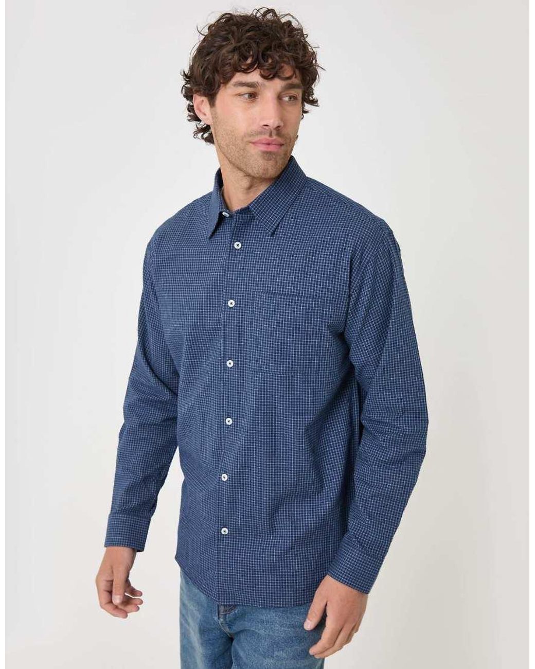 Threadbare Blue Relaxed Fit Cotton Seersucker Shirt for men