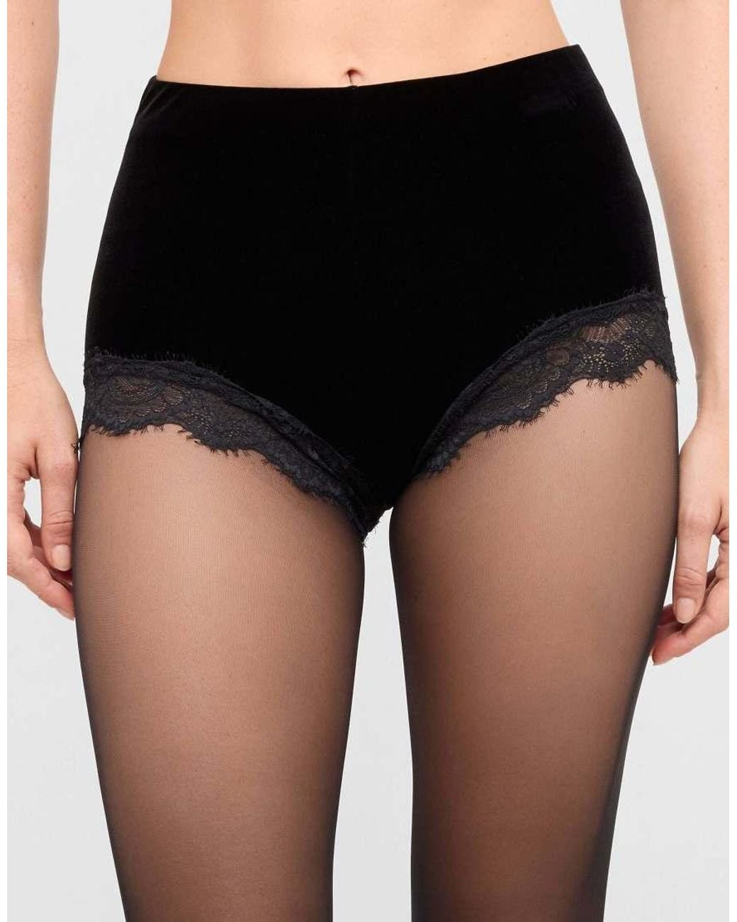 Calzedonia Black Velvet And Lace Culottes