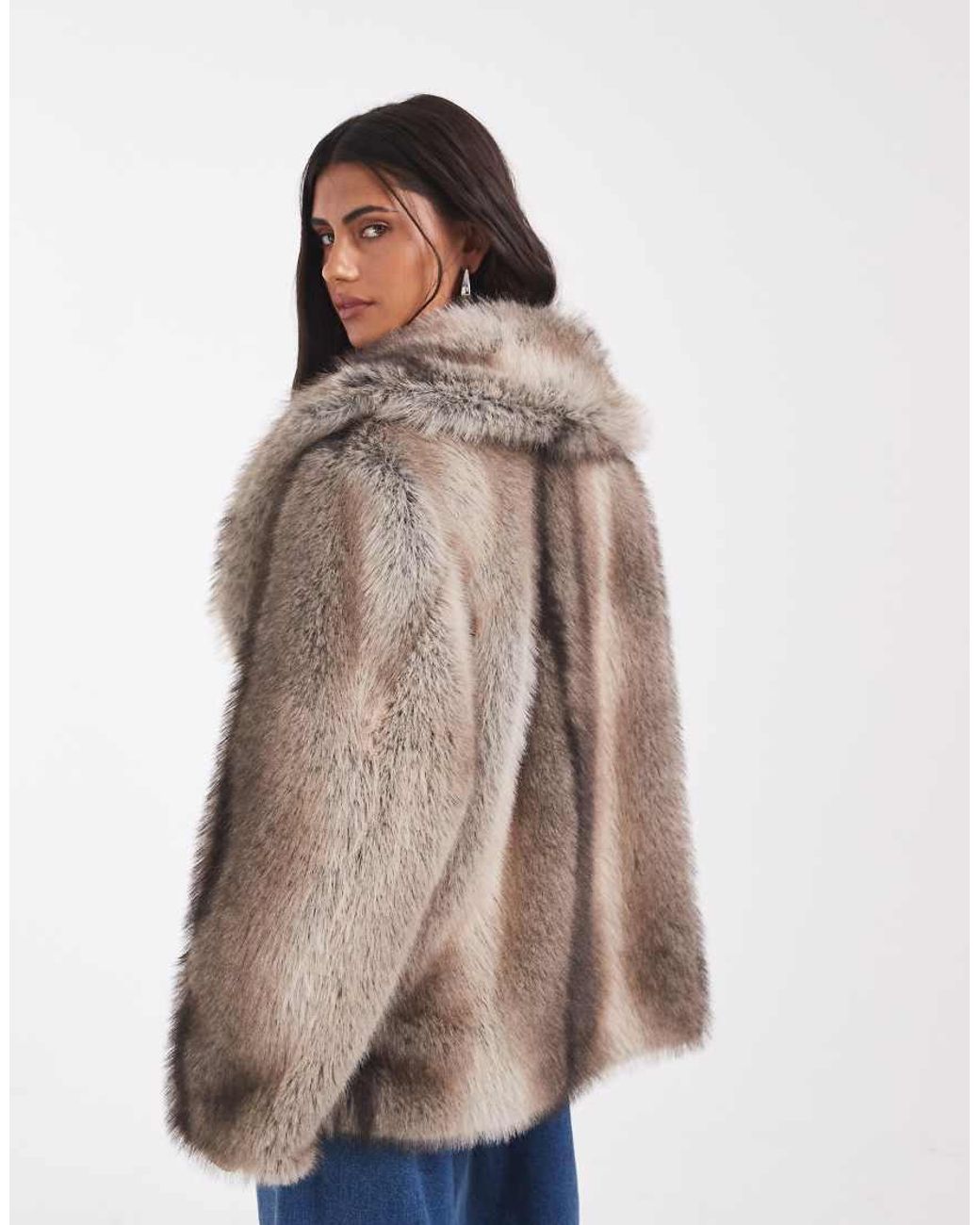 ASOS Brown Shawl Collar Faux Fur Jacket