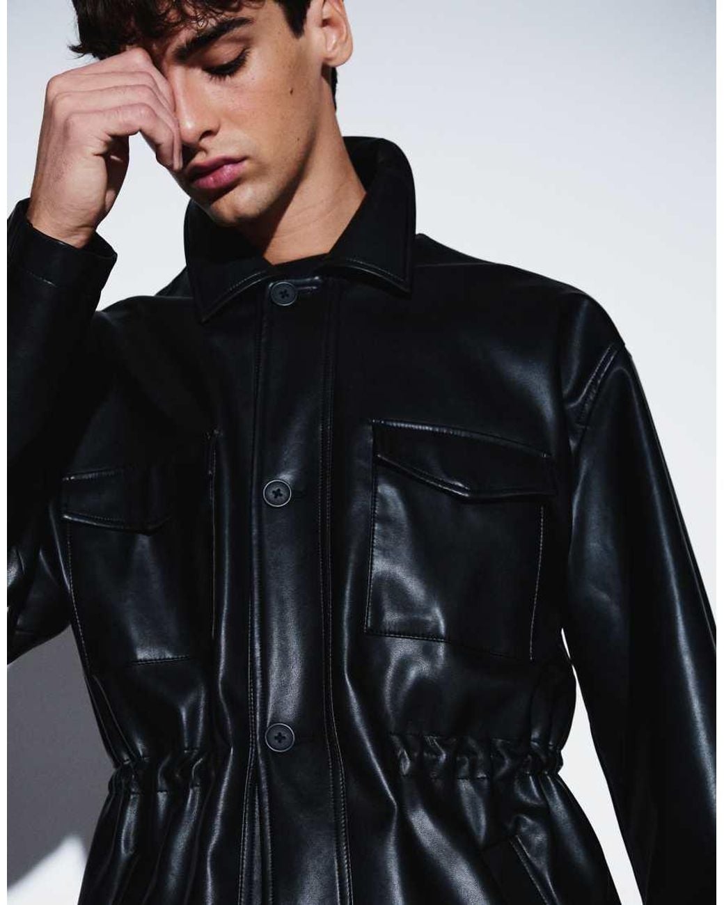 ASOS Black Leather Look Field Jacket for men