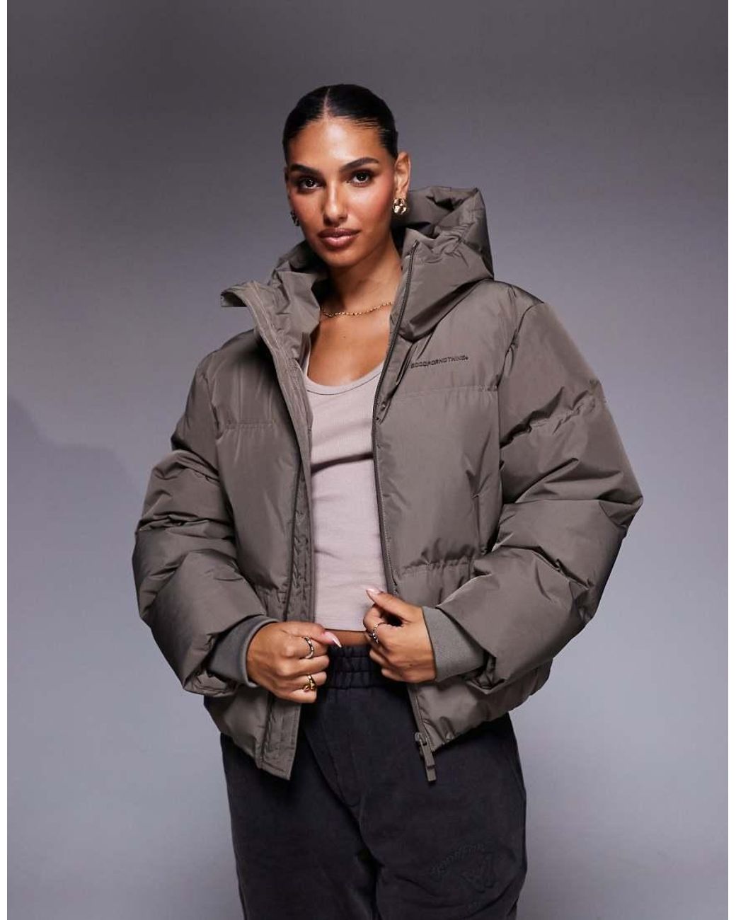 Good For Nothing Gray Hooded Puffer Jacket