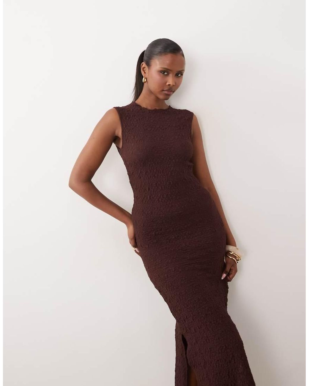 ASOS Brown Textured Knit Midi Dress
