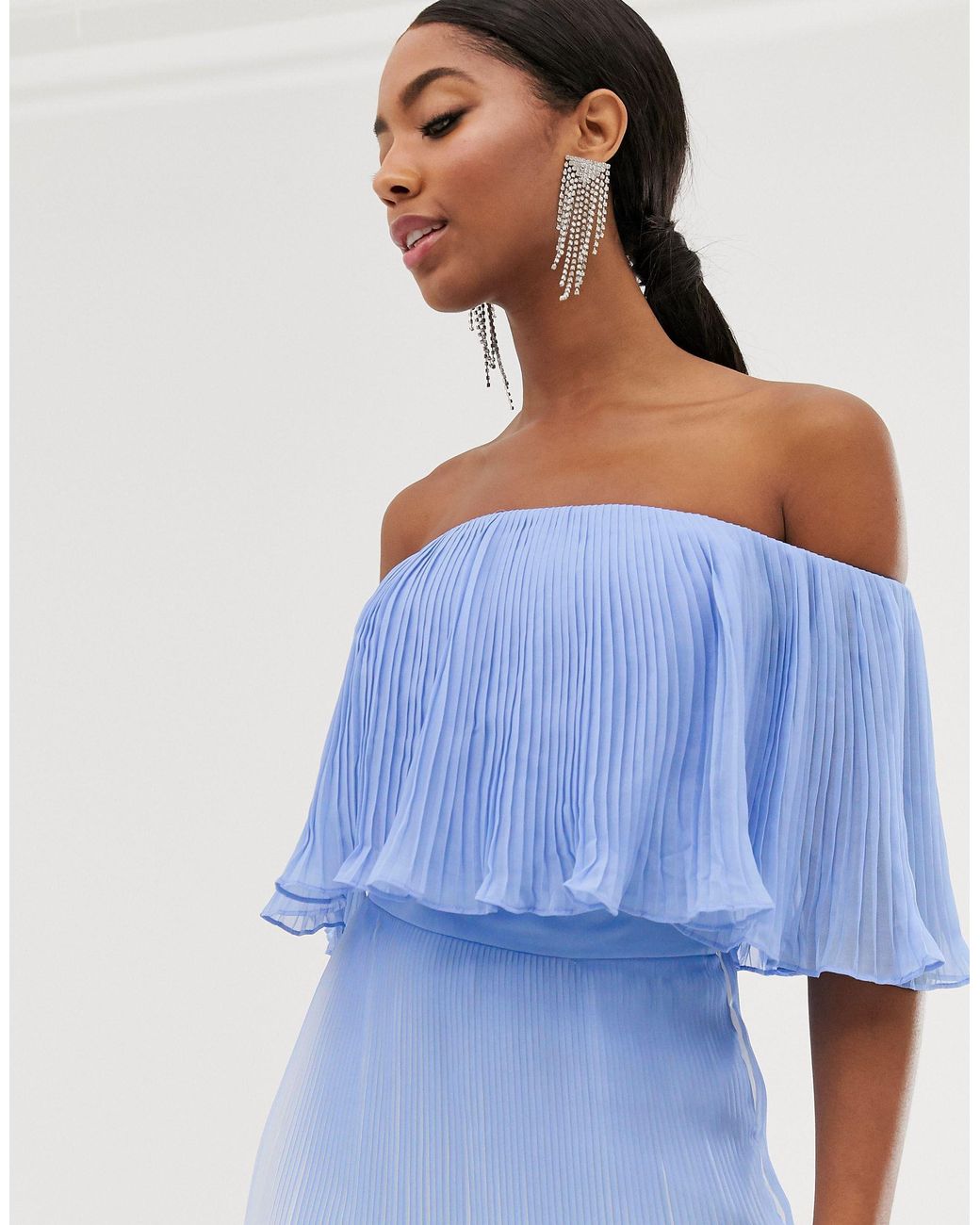 bardot pleat maxi dress