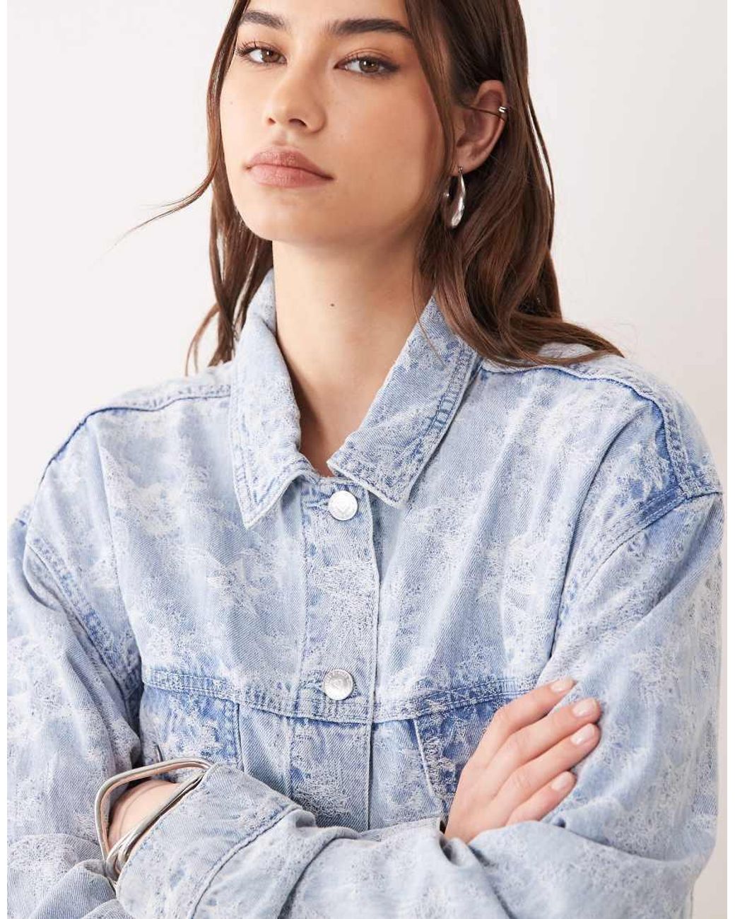 Miss Selfridge Blue Denim Jacket Co-ord With Floral Detail