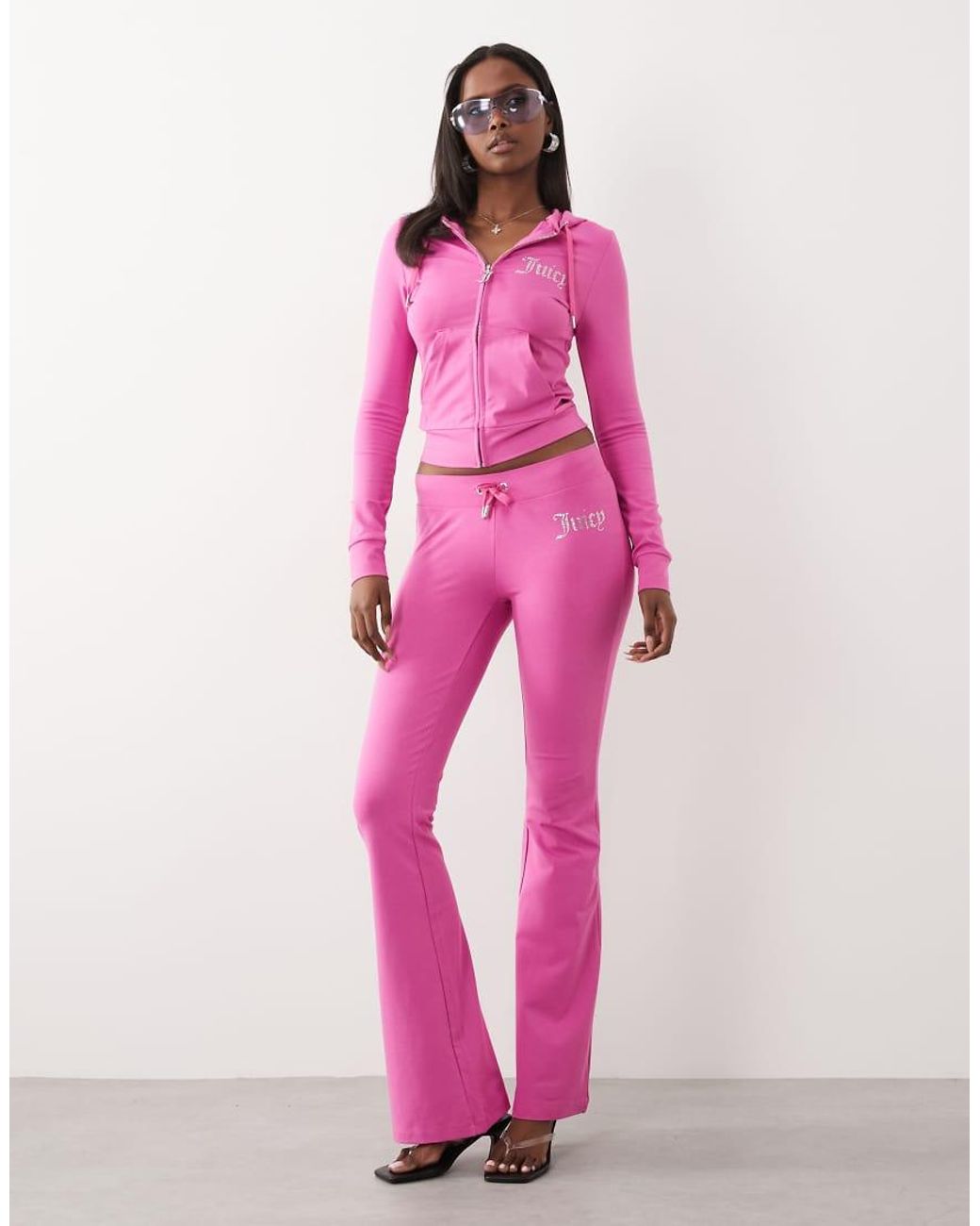 Juicy Couture Pink Diamante Logo Detail Zip Through Hoodie Co-ord