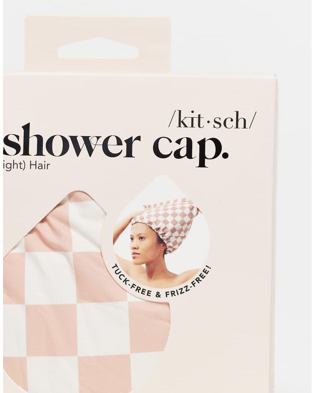 Kitsch White Satin-lined Flexi Shower Cap - Terracotta Checker