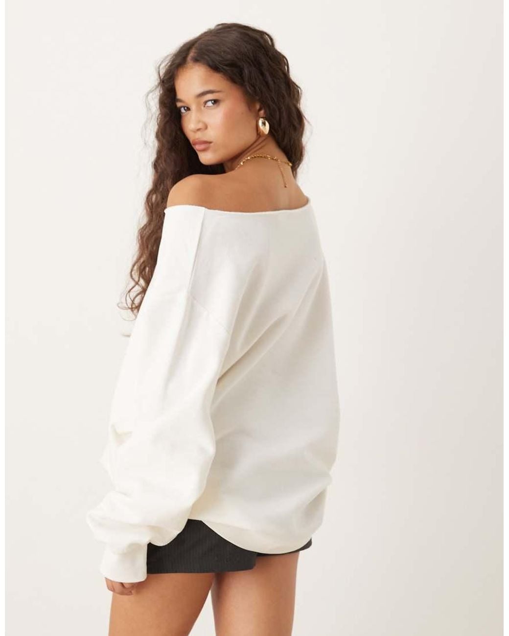 ASOS White Oversized Off Shoulder Sweatshirt