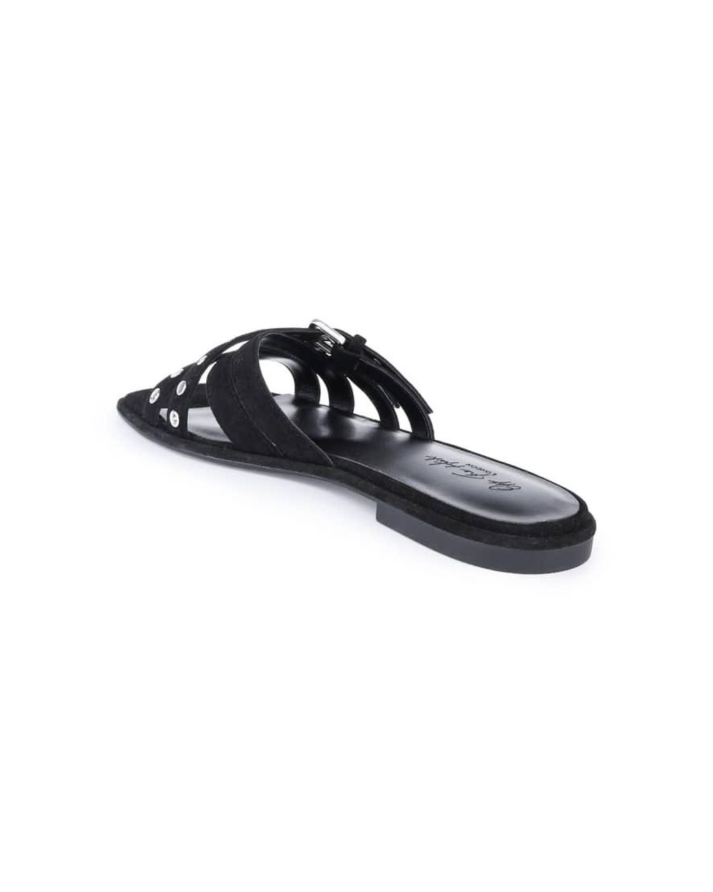 OFF THE HOOK Black Isla Suede Leather Eyelet Strappy Flat Sandals