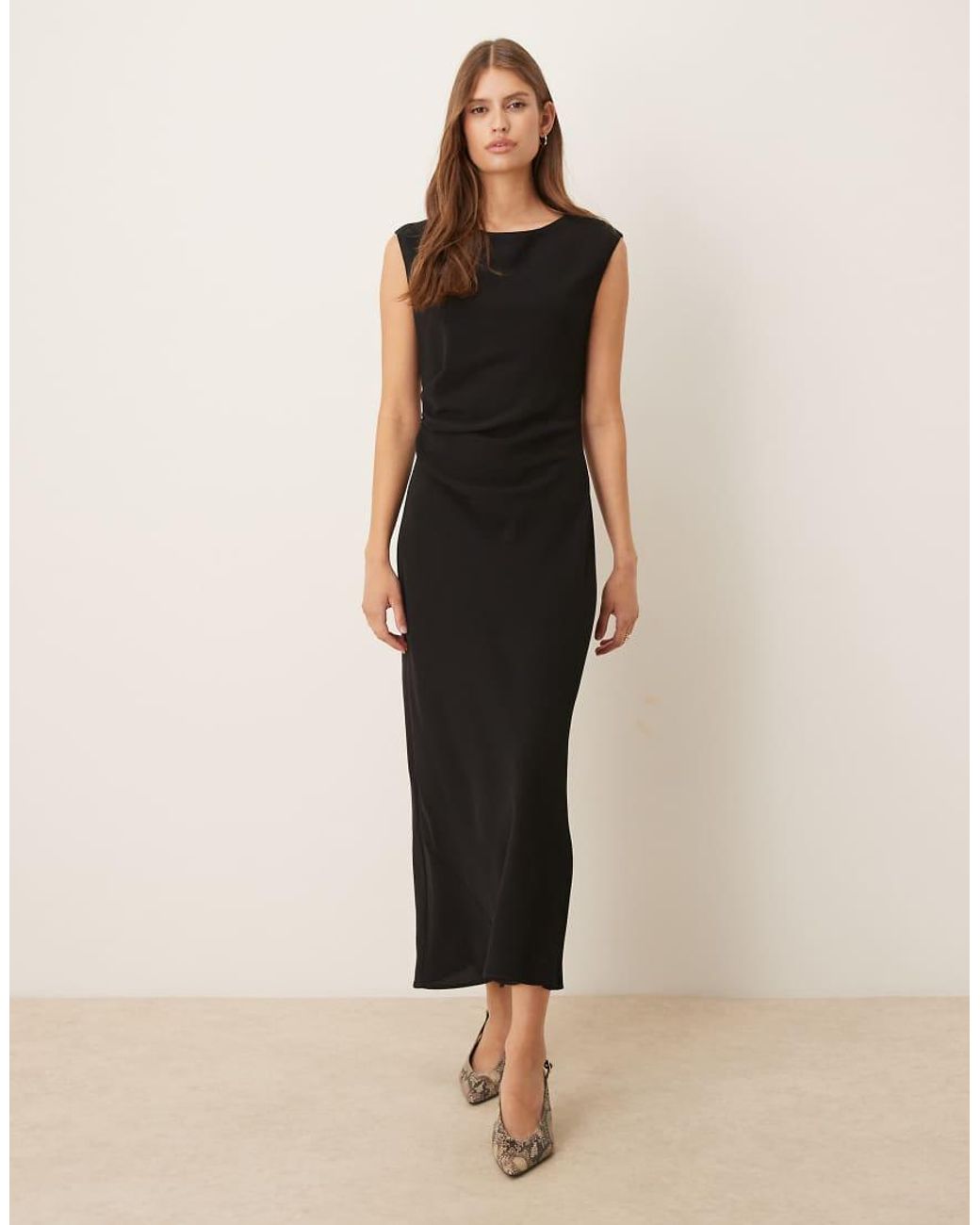 Mango Natural Sleeveless Ruched Side Midi Dress