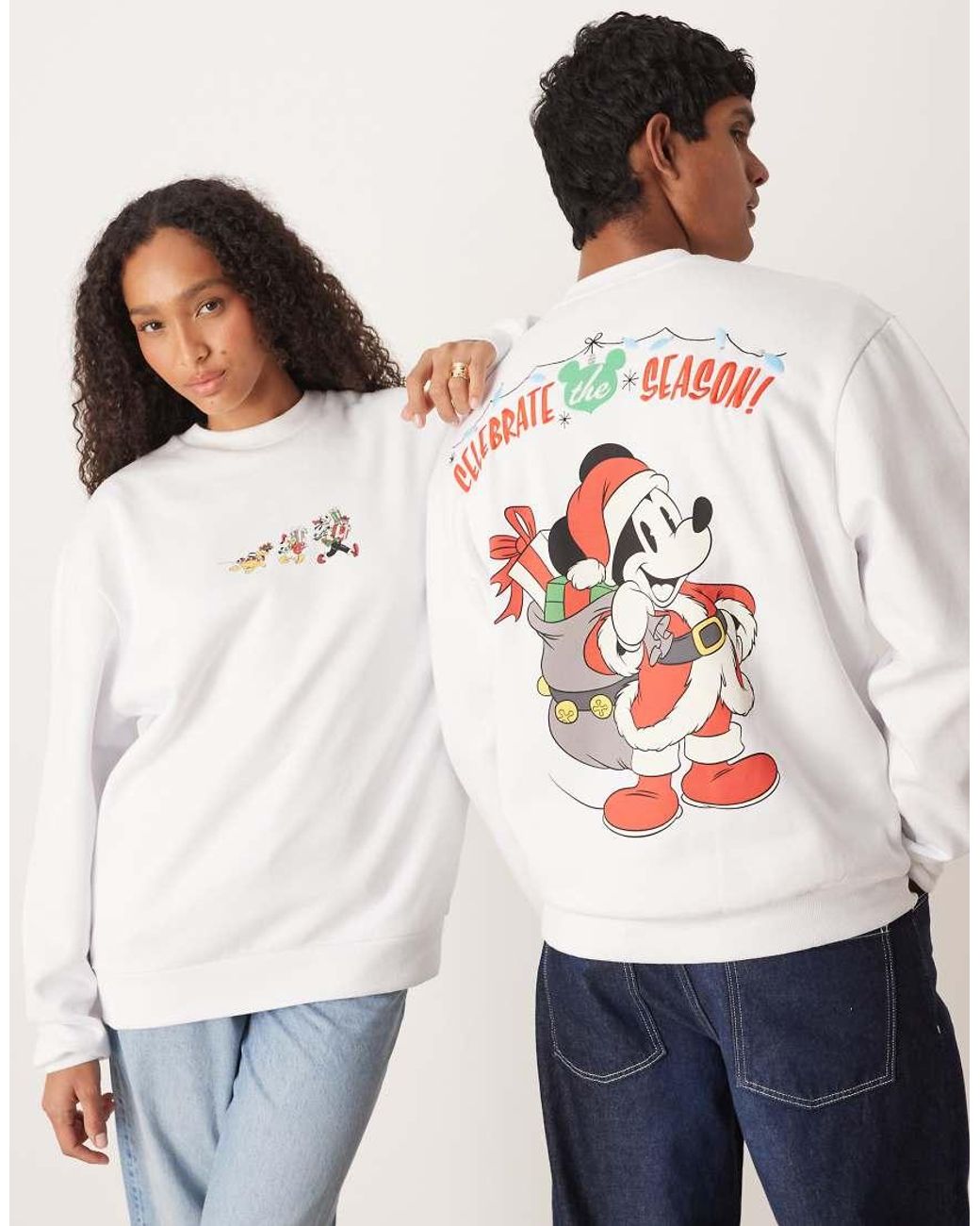 ASOS Blue Disney Christmas Relaxed Sweatshirt With Mickey & Friends Prints