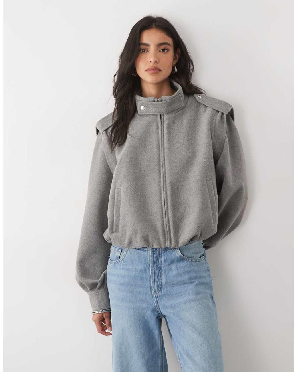 Noughts & Kisses Blue Wool Blend High Neck Collar Detail Jacket