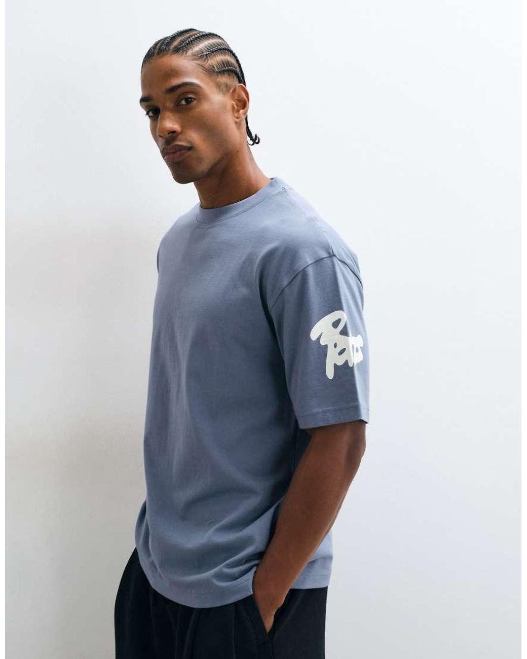 ASOS Blue Relaxed T-Shirt With Graffiti Graphic for men
