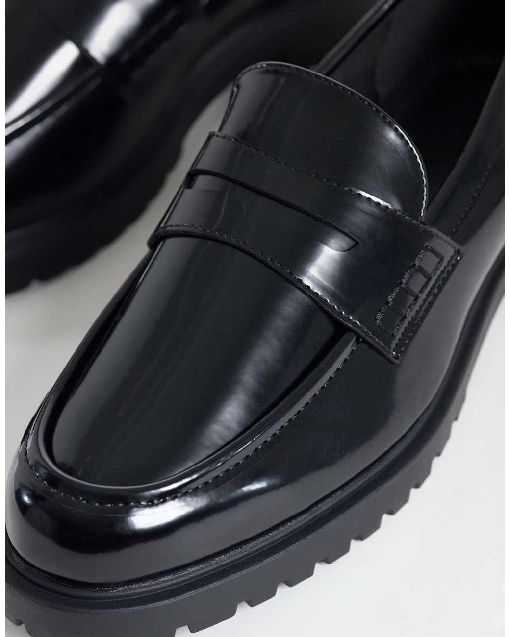 ASOS Black Penny Loafers With Cleated Sole for men