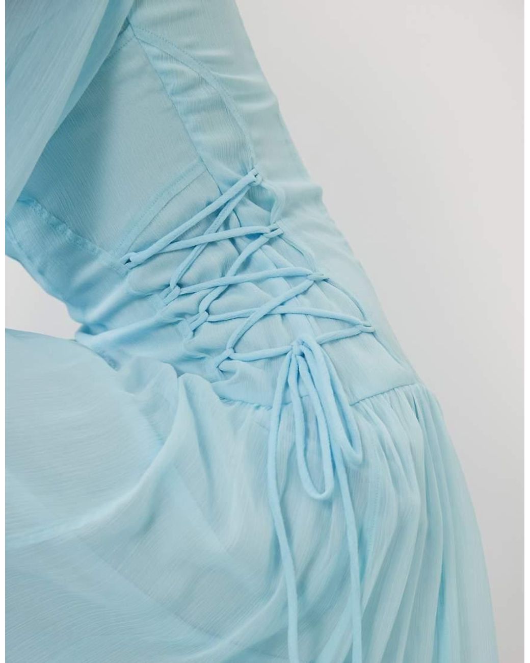 ASOS Blue Long Sleeve Chiffon Tie Detail Maxi Dress