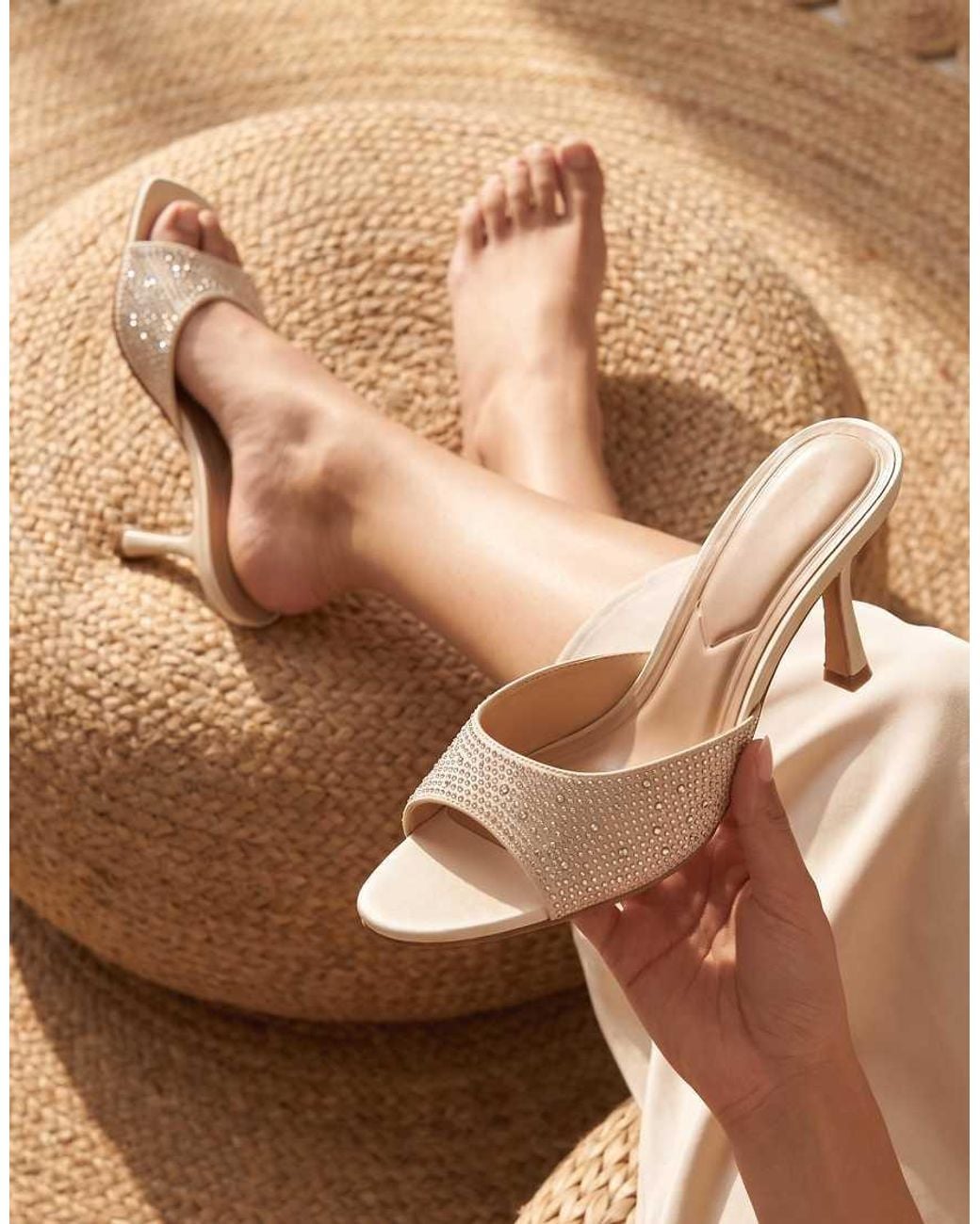 SEQWL White Open Toe Slip-On High Heel Mule Sandals