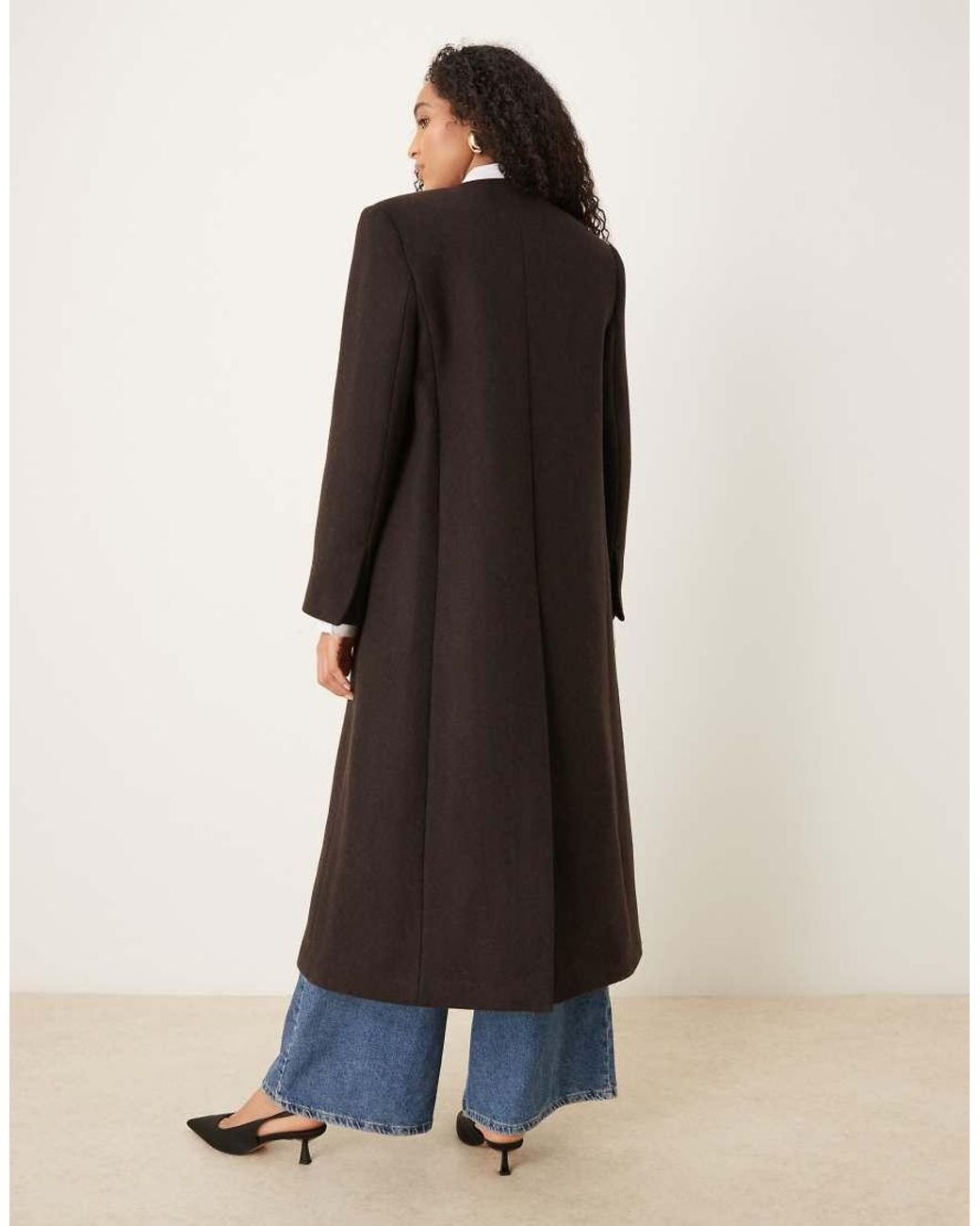 Mango Brown Capsule Wool Mix Collarless Tailored Maxi Coat