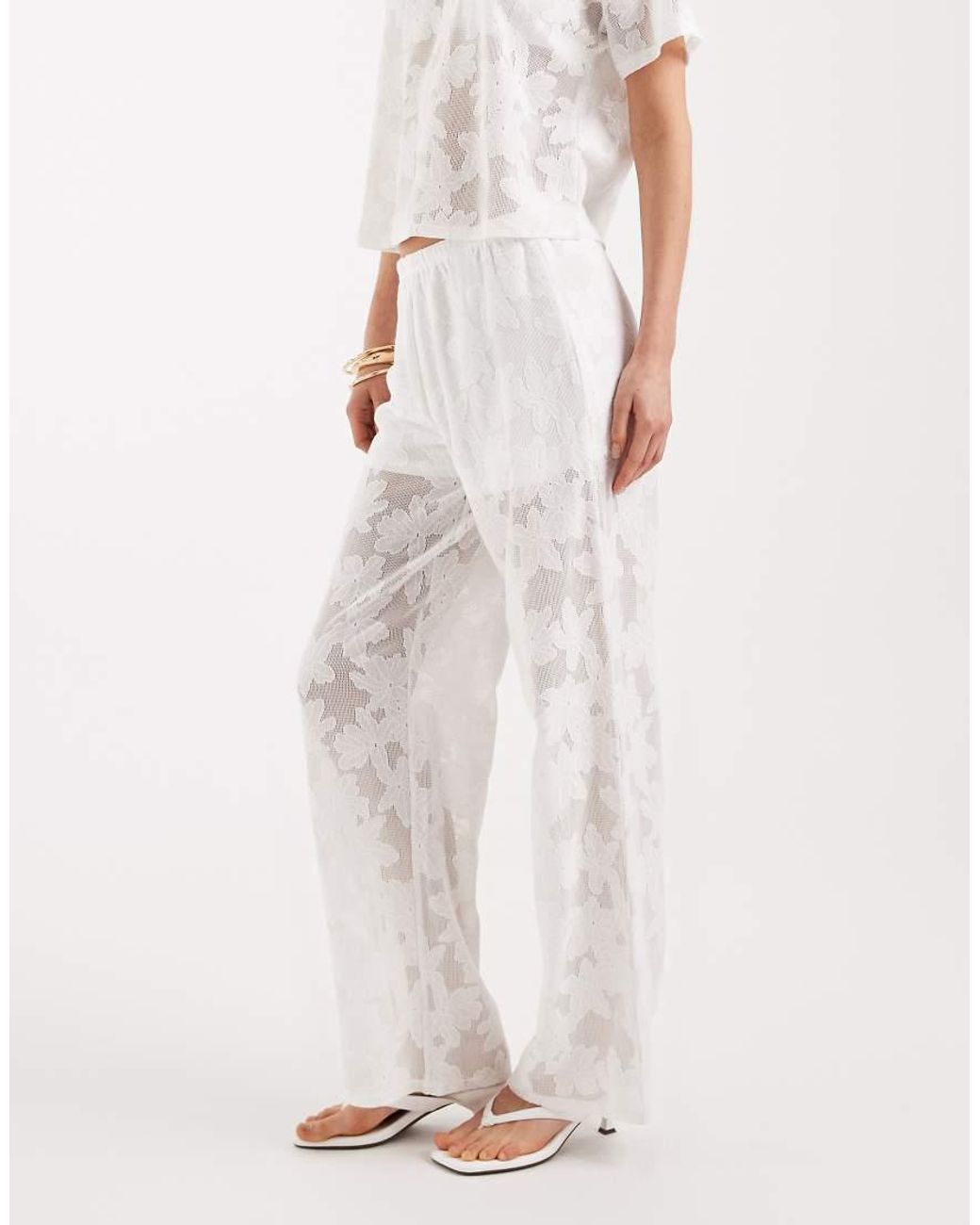 ONLY Natural Wide Leg Lace Trouser Co-ord