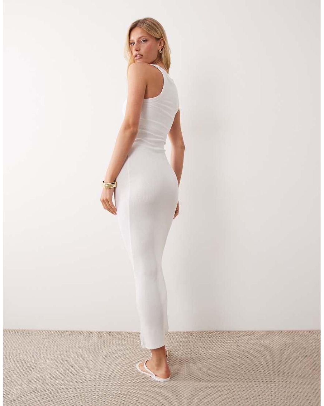 ASOS White Rib Scoop Neck With Bra Cup Midi Dress