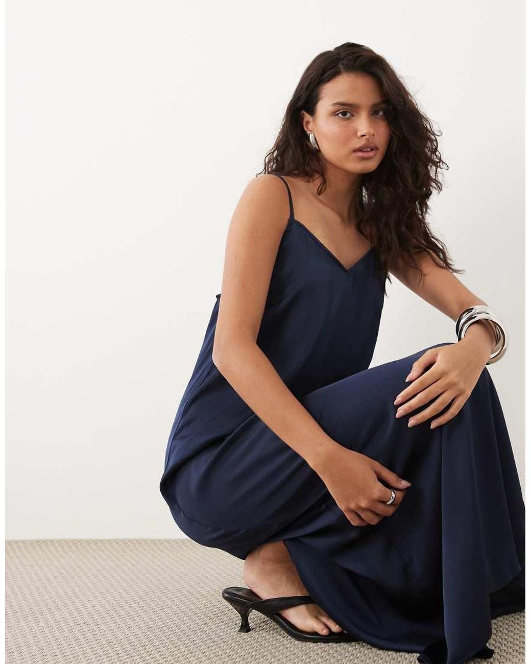 Vila Blue Satin Cami Maxi Dress