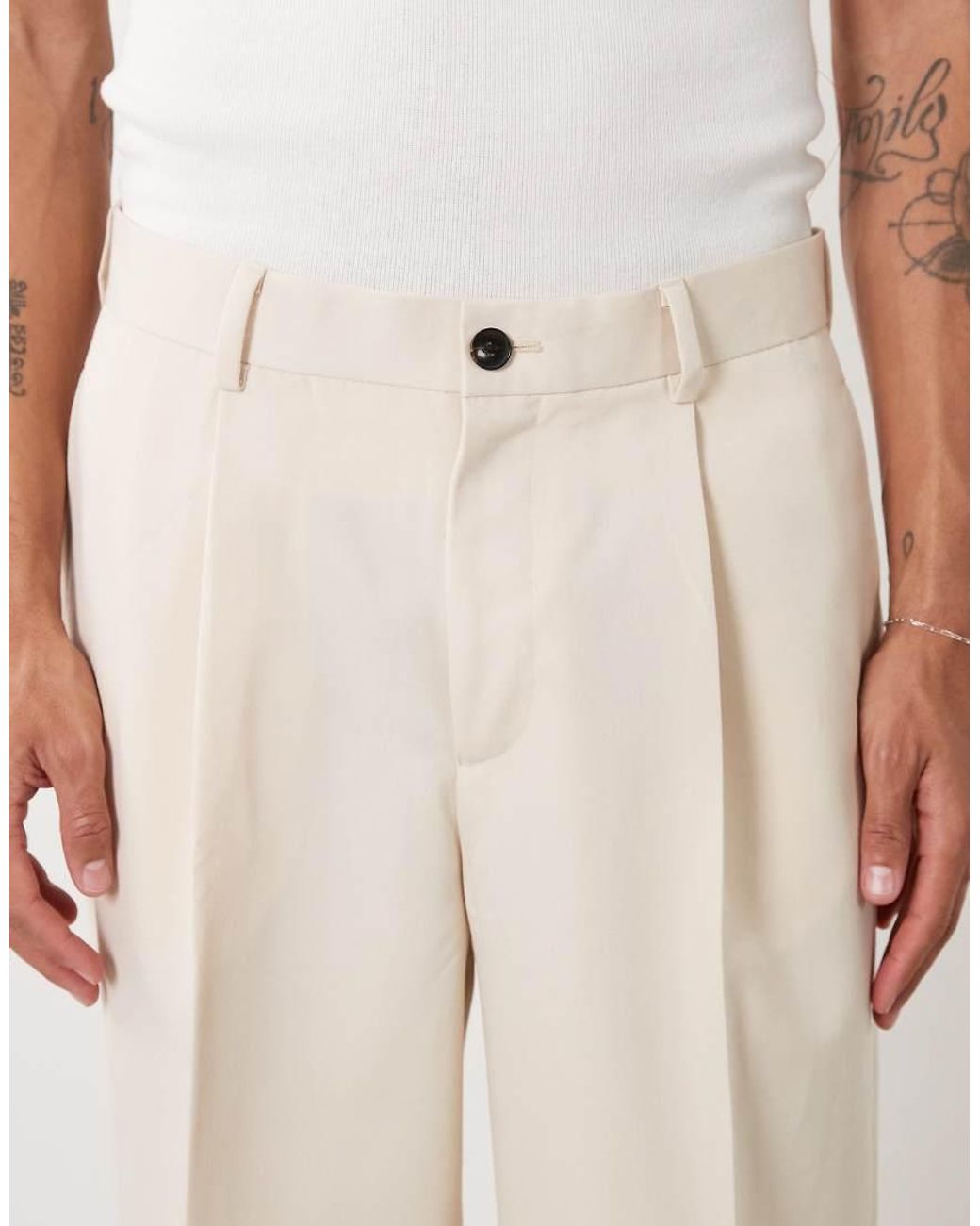 ASOS Natural Tailored Pleated Oversized Tapered Trousers for men