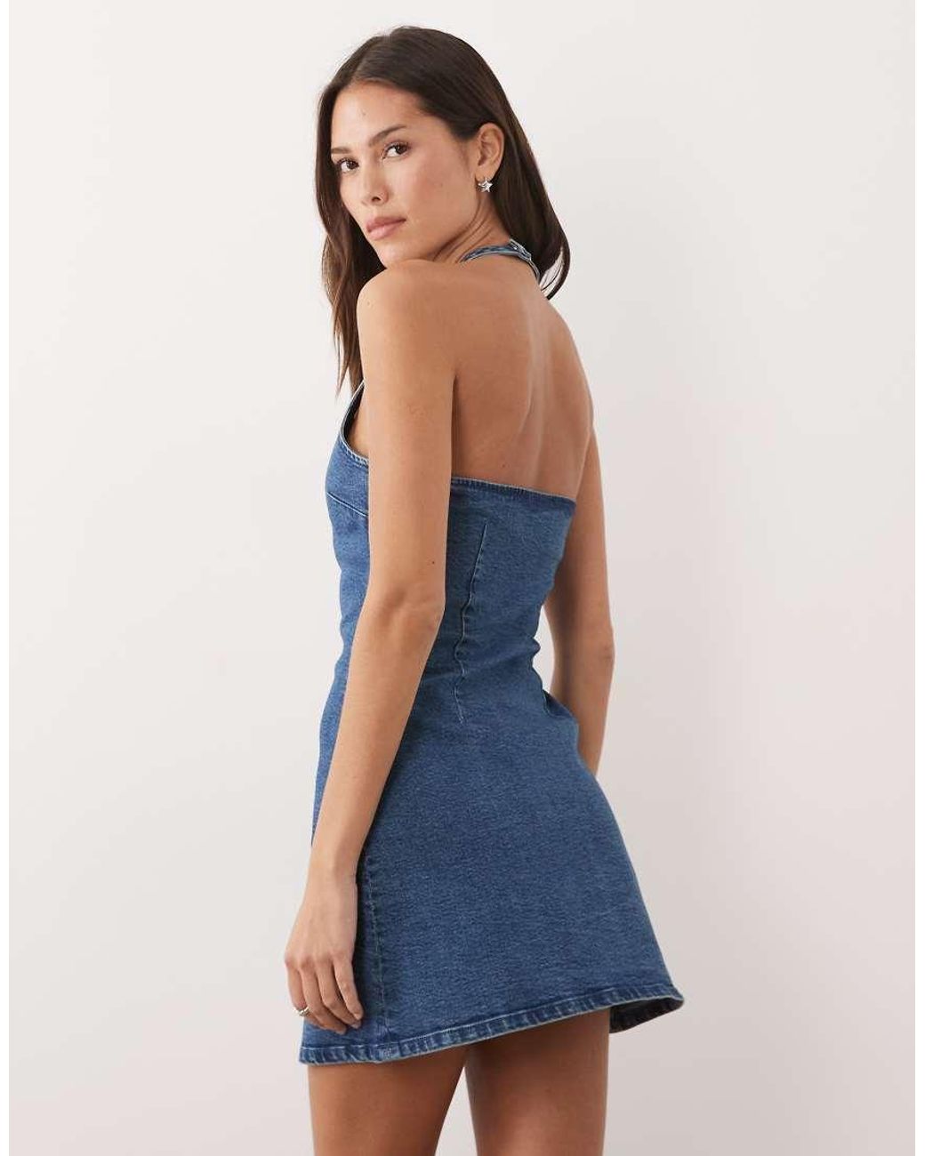 ASOS Blue Denim Halter Neck Stretch Mini Dress