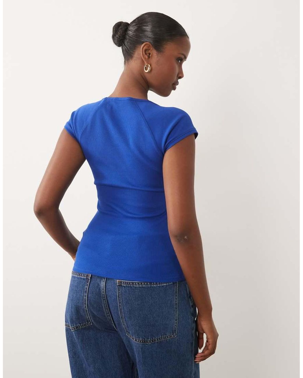 ASOS Blue Ribbed Raglan V-neck Baby Tee