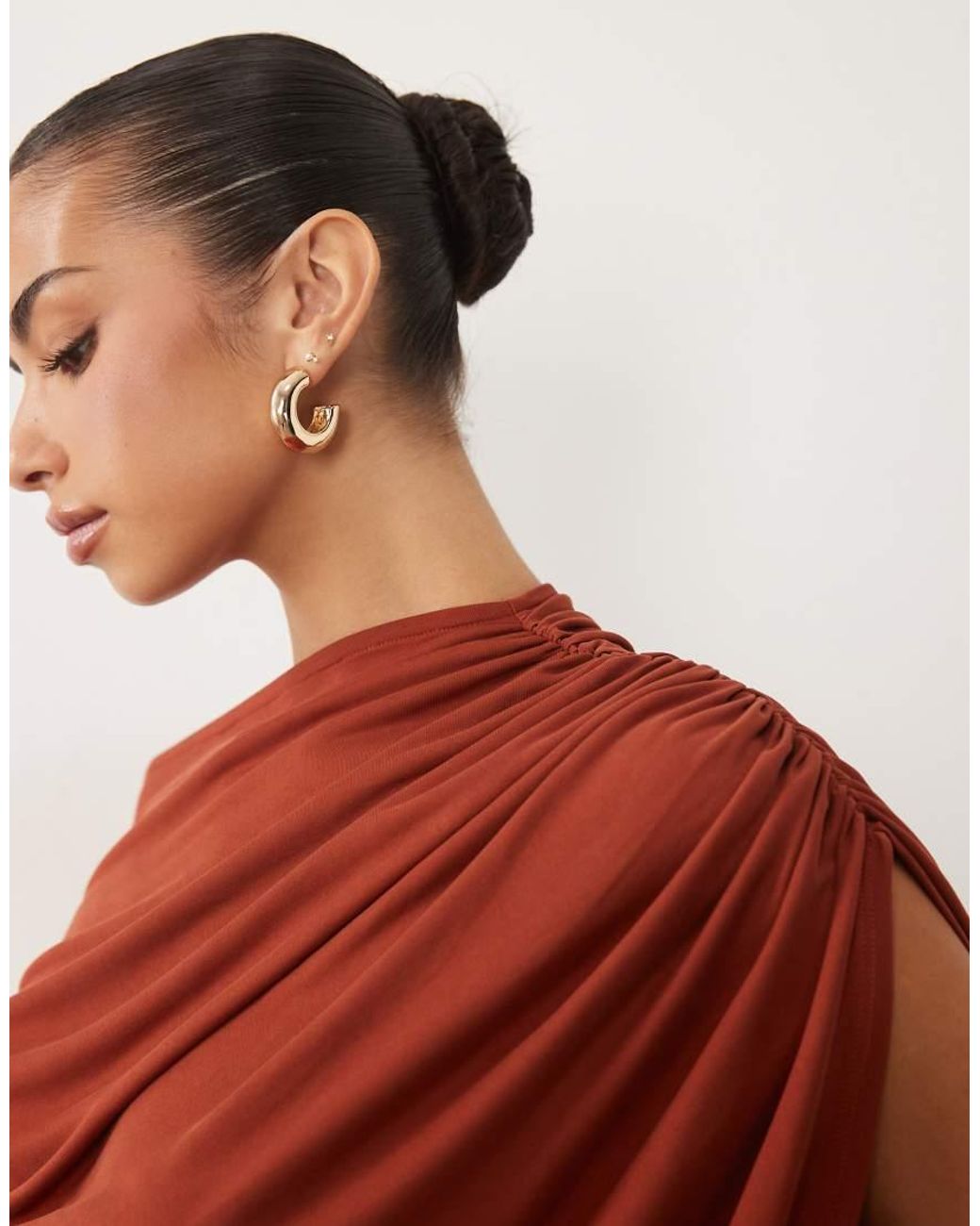 ASOS Red Asymmetric Ruched Cape Sleeve Top