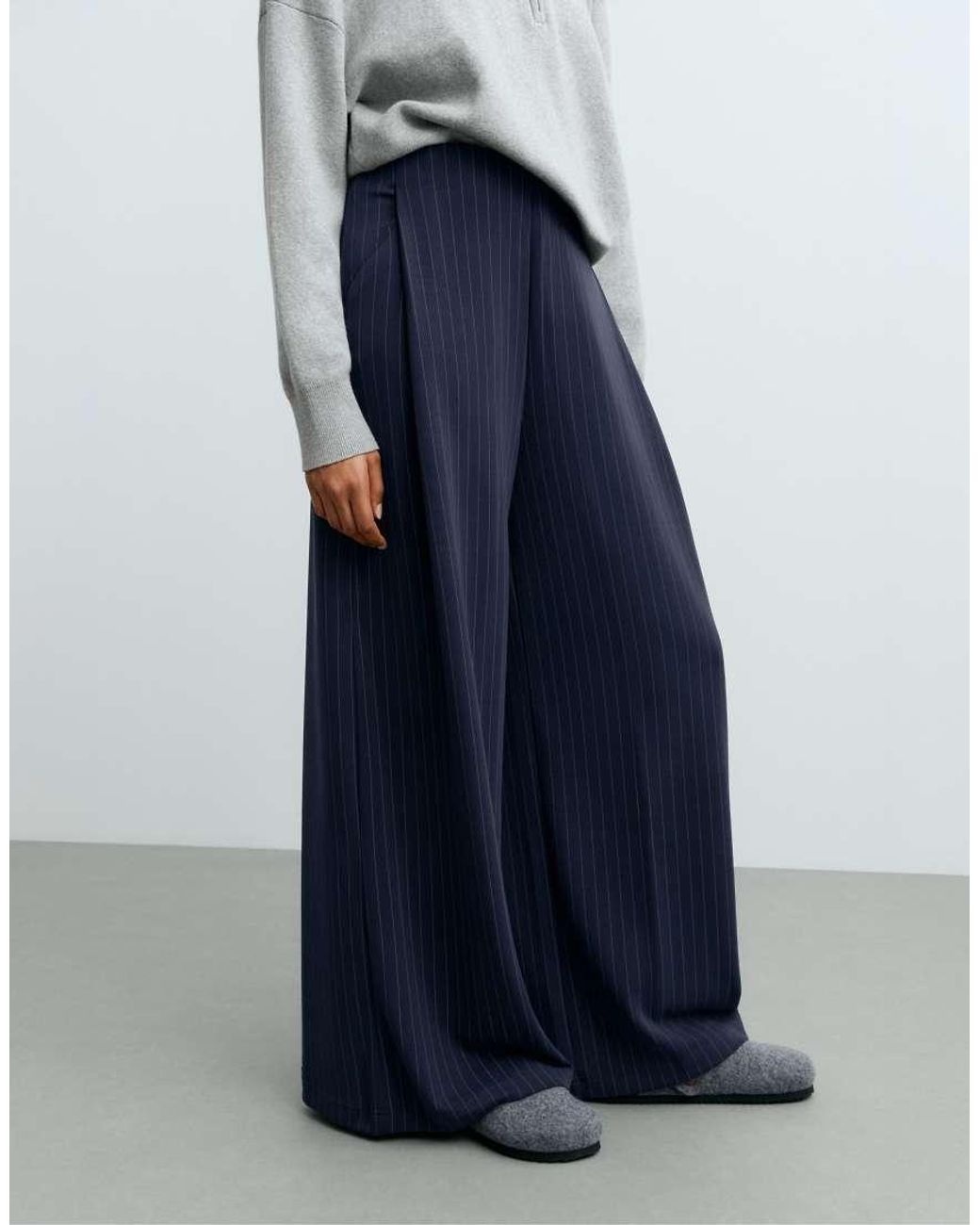 Oysho Blue Modal Pinstripe Wide-Leg Trousers